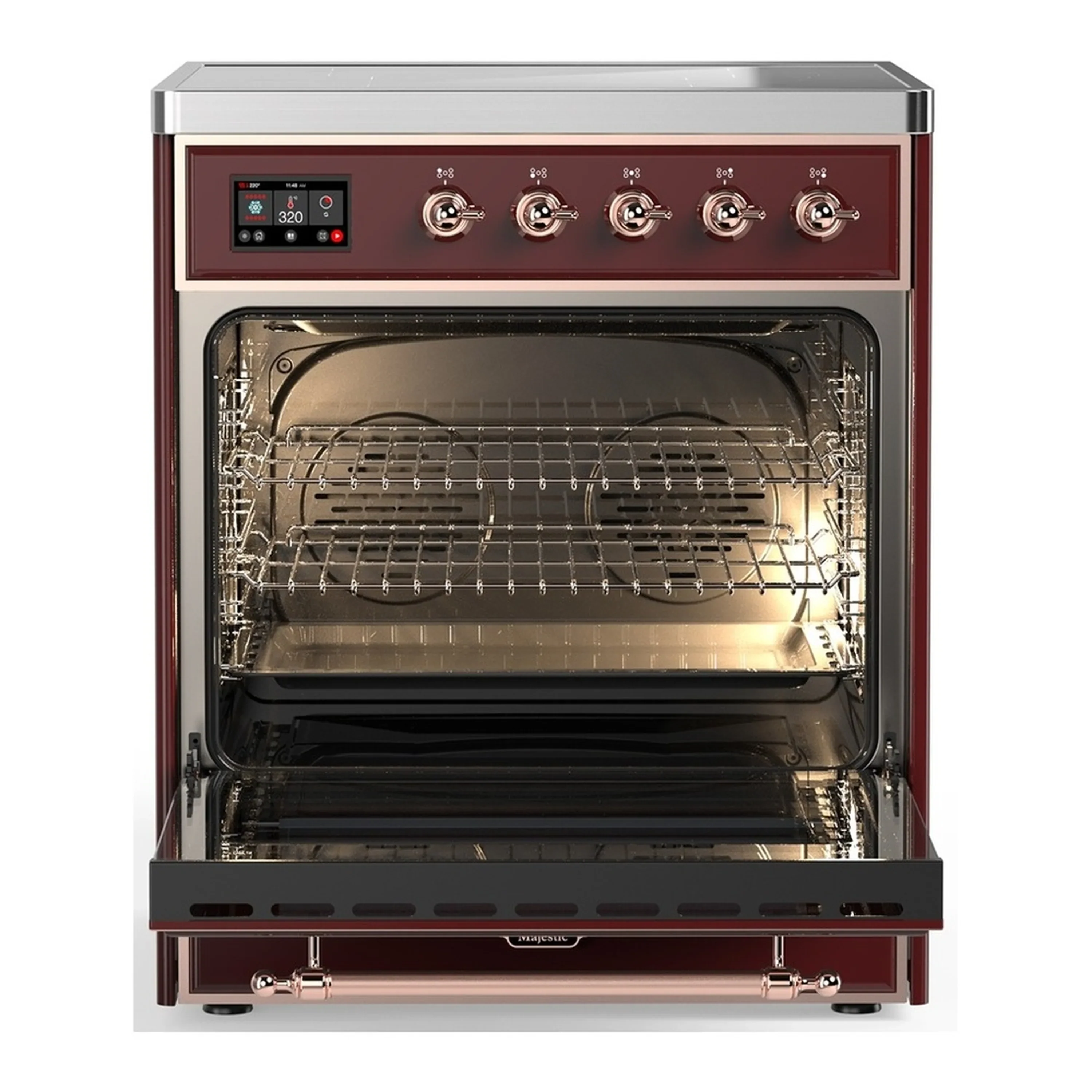 ILVE Majestic III 30-Inch Induction Range with 4 Induction Elements and Triple Glass Door Electric Oven in Burgundy with Copper Trim (UMIB30NR3BUP) - Image 3