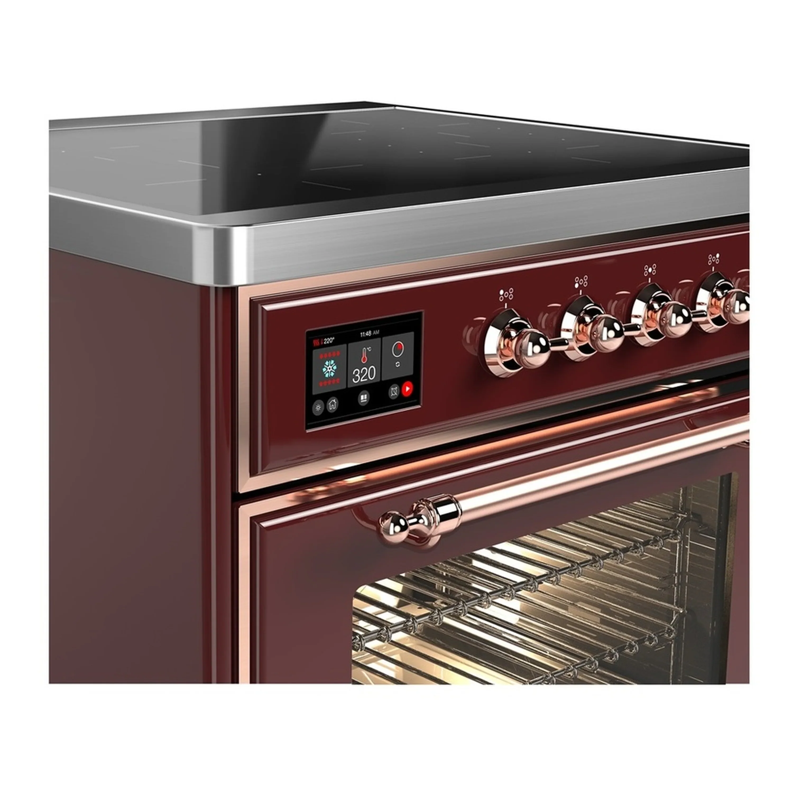 ILVE Majestic III 30-Inch Induction Range with 4 Induction Elements and Triple Glass Door Electric Oven in Burgundy with Copper Trim (UMIB30NR3BUP) - Image 4