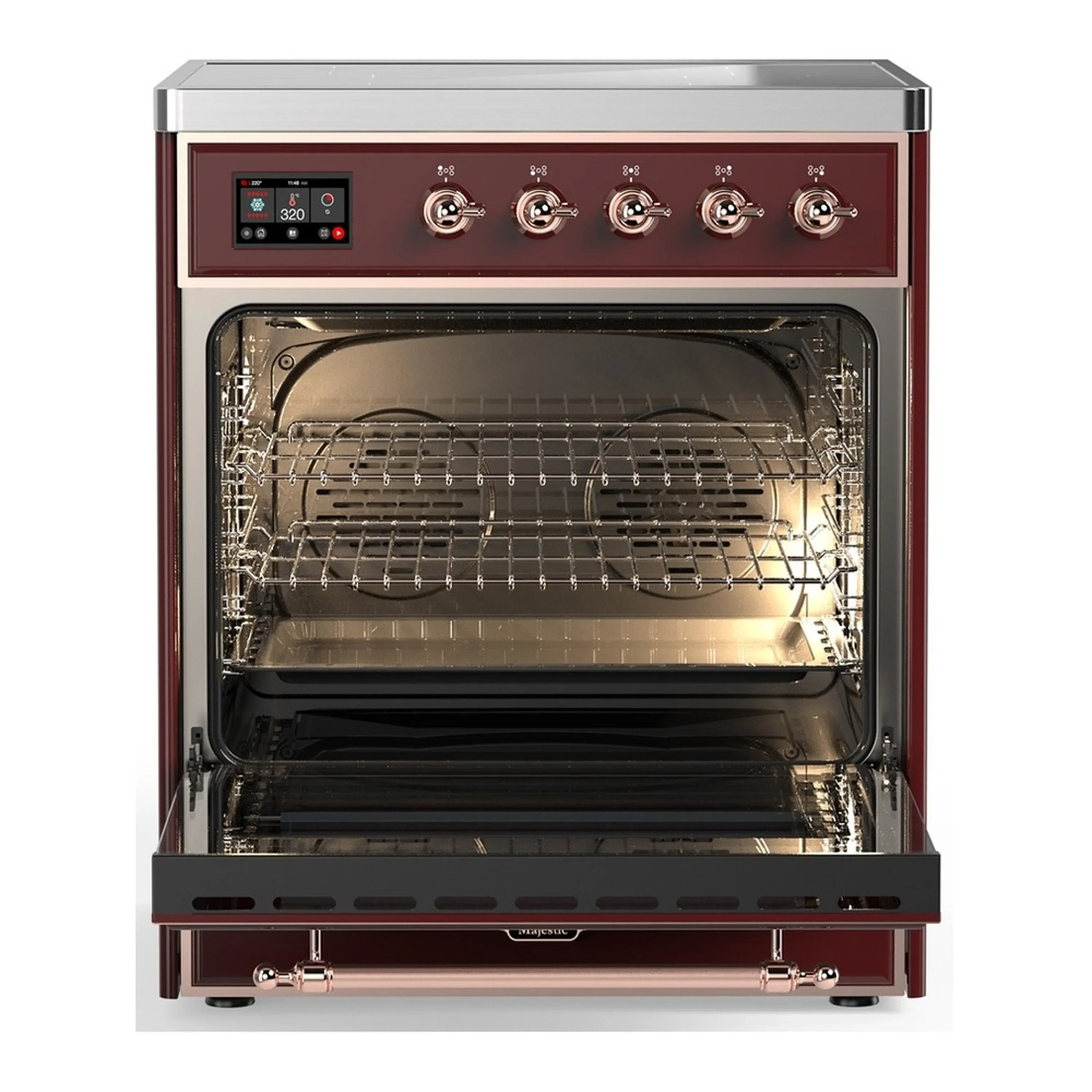 ILVE Majestic III 30-Inch Induction Range with 4 Induction Elements and Solid Door Electric Oven in Burgundy with Copper Trim (UMIB30QNR3BUP) - Image 3