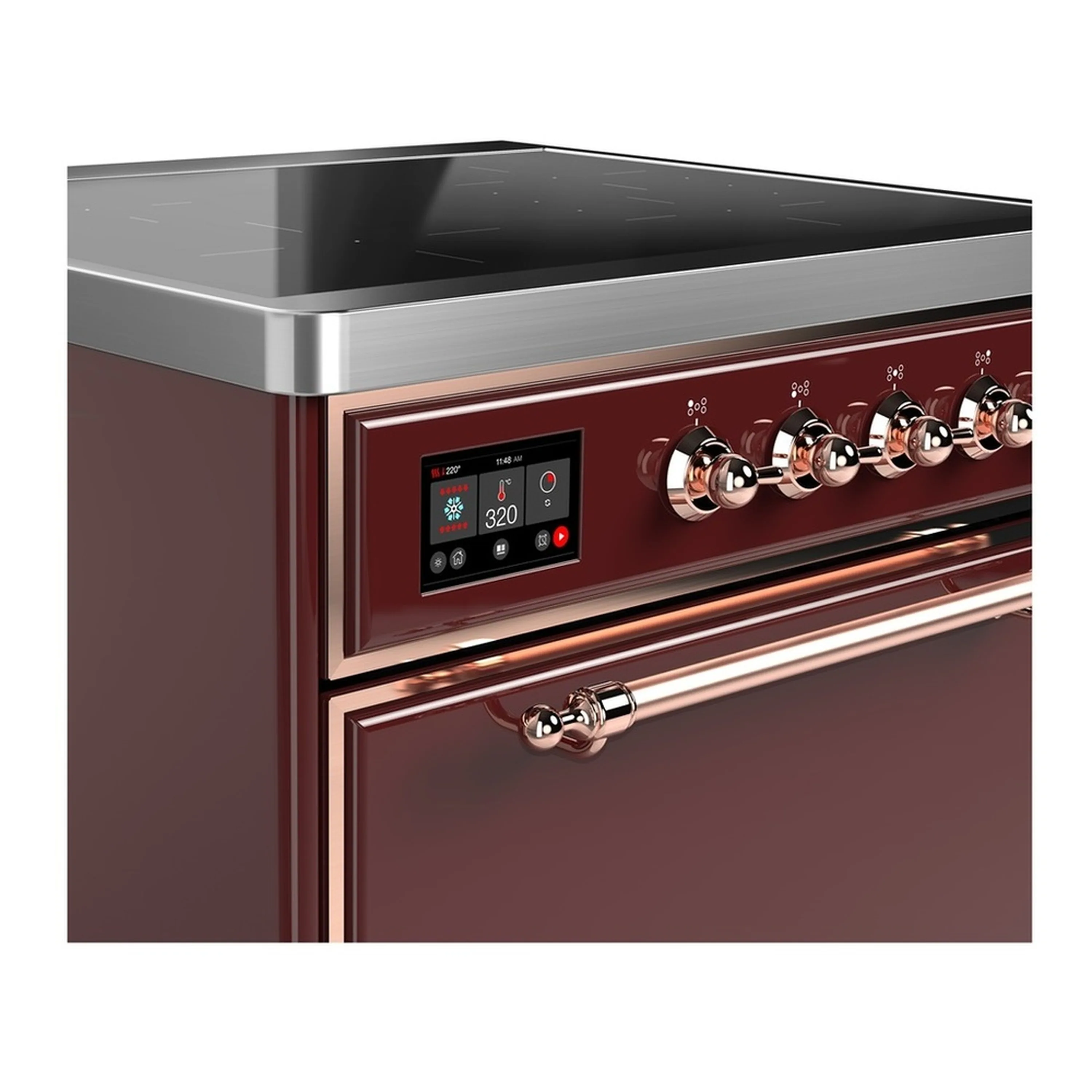 ILVE Majestic III 30-Inch Induction Range with 4 Induction Elements and Solid Door Electric Oven in Burgundy with Copper Trim (UMIB30QNR3BUP) - Image 4