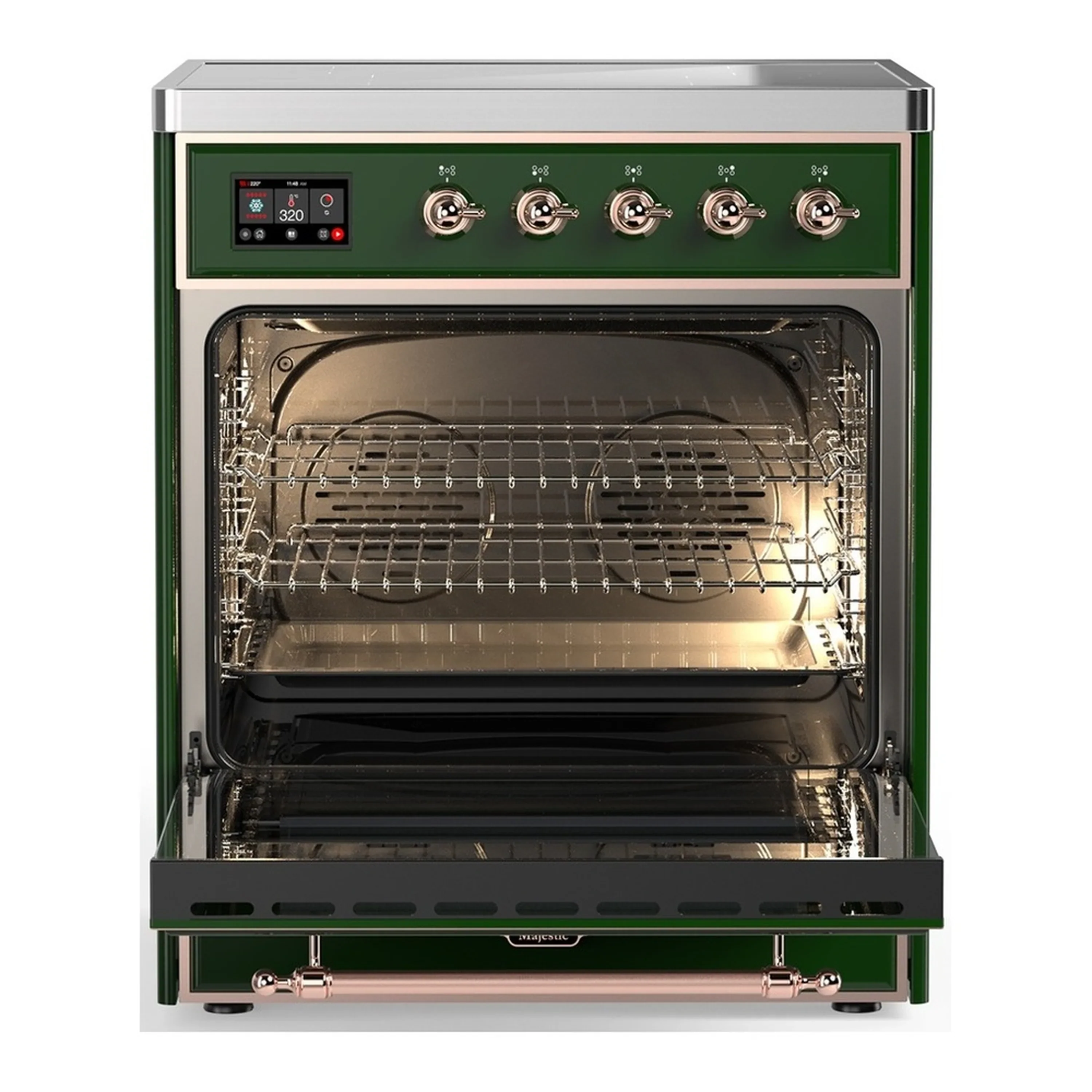 ILVE Majestic III 30-Inch Induction Range with 4 Induction Elements and Solid Door Electric Oven in Emerald Green with Copper Trim (UMIB30QNR3EGP) - Image 3