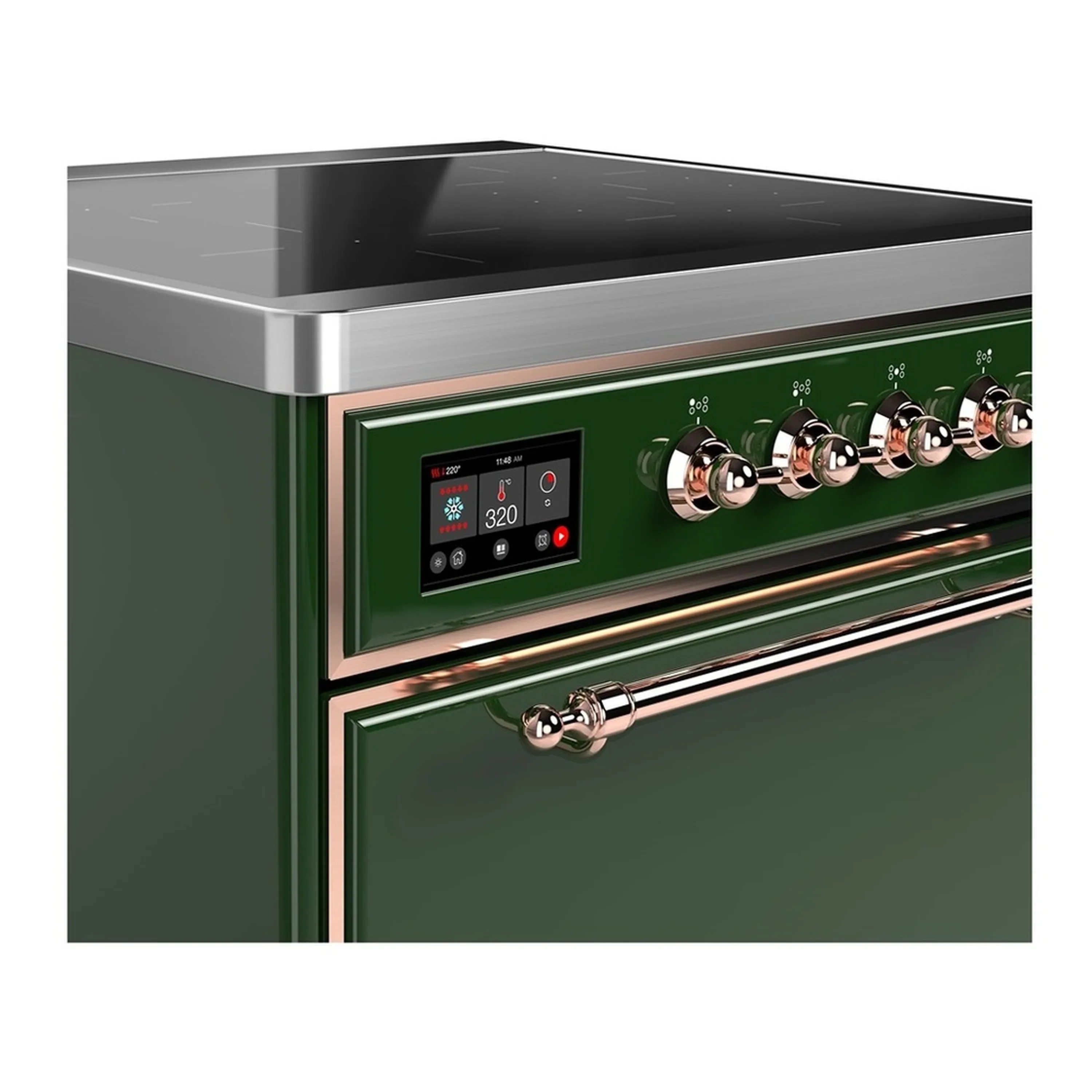 ILVE Majestic III 30-Inch Induction Range with 4 Induction Elements and Solid Door Electric Oven in Emerald Green with Copper Trim (UMIB30QNR3EGP) - Image 4