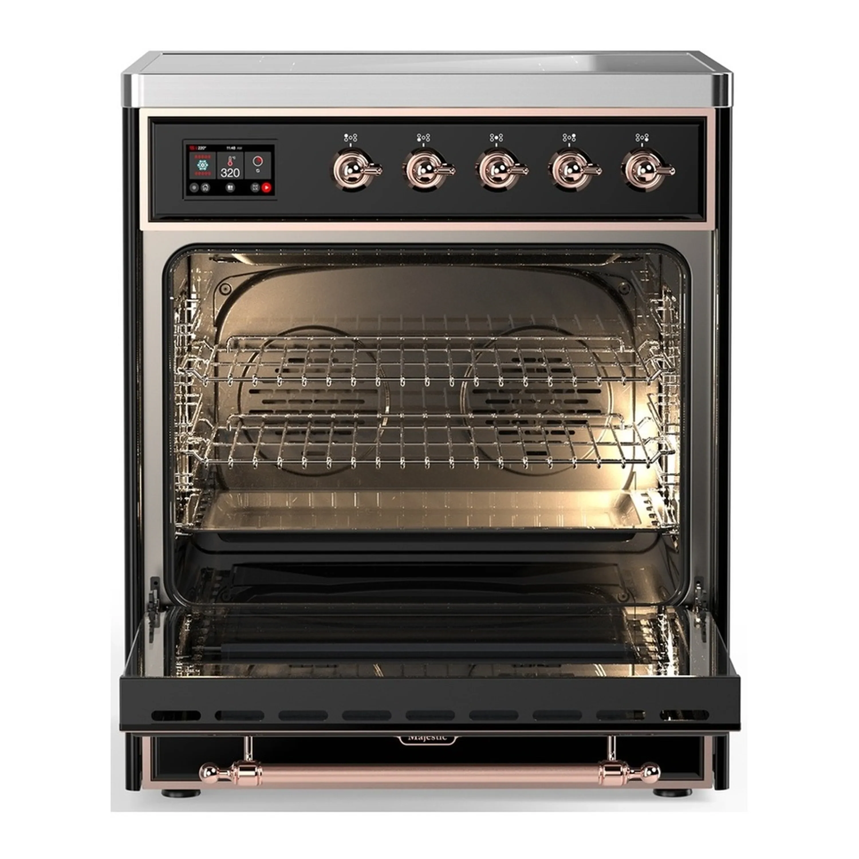 ILVE Majestic III 30-Inch Induction Range with 4 Induction Elements and Triple Glass Door Electric Oven in Glossy Black with Copper Trim (UMIB30NR3BKP) - Image 3