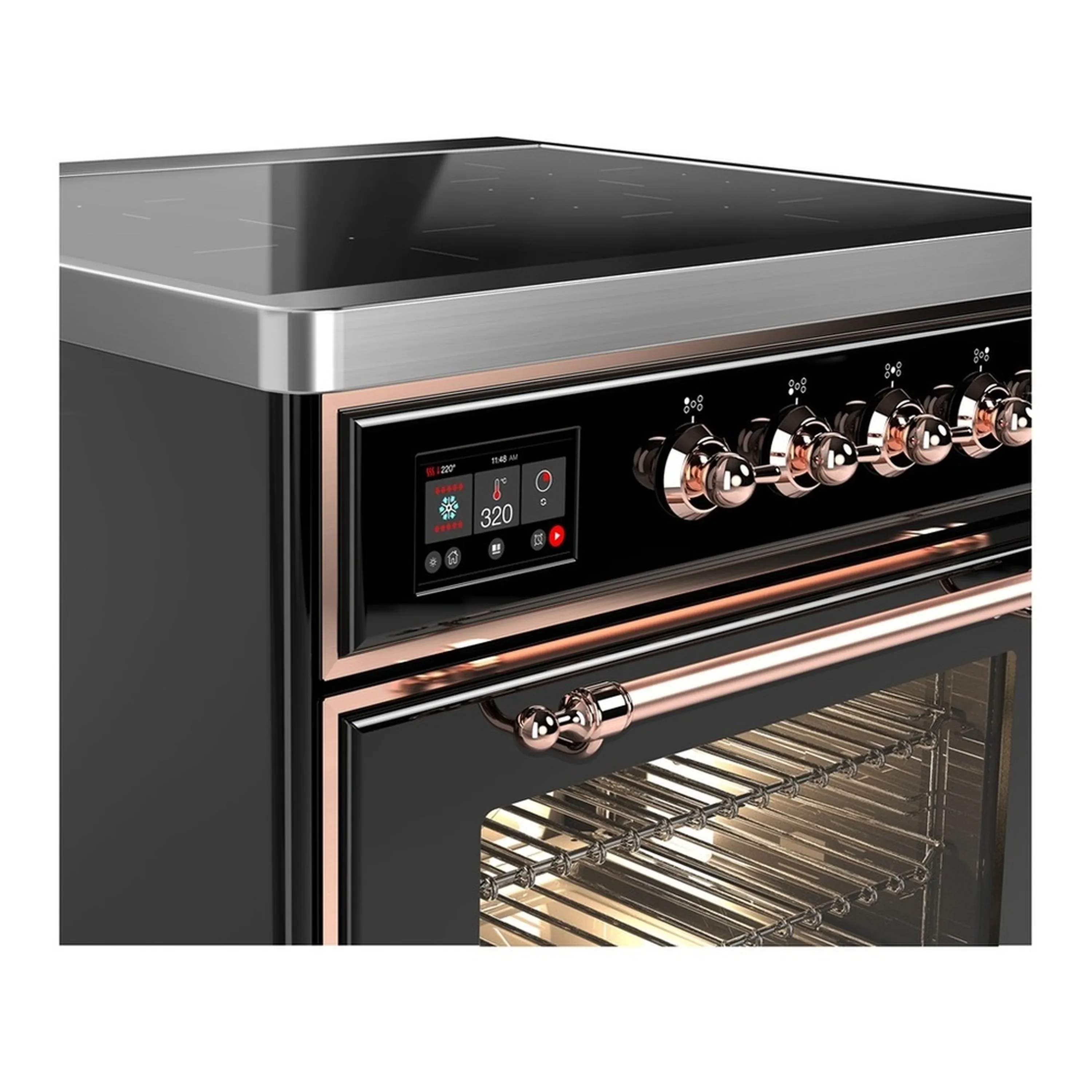 ILVE Majestic III 30-Inch Induction Range with 4 Induction Elements and Triple Glass Door Electric Oven in Glossy Black with Copper Trim (UMIB30NR3BKP) - Image 4