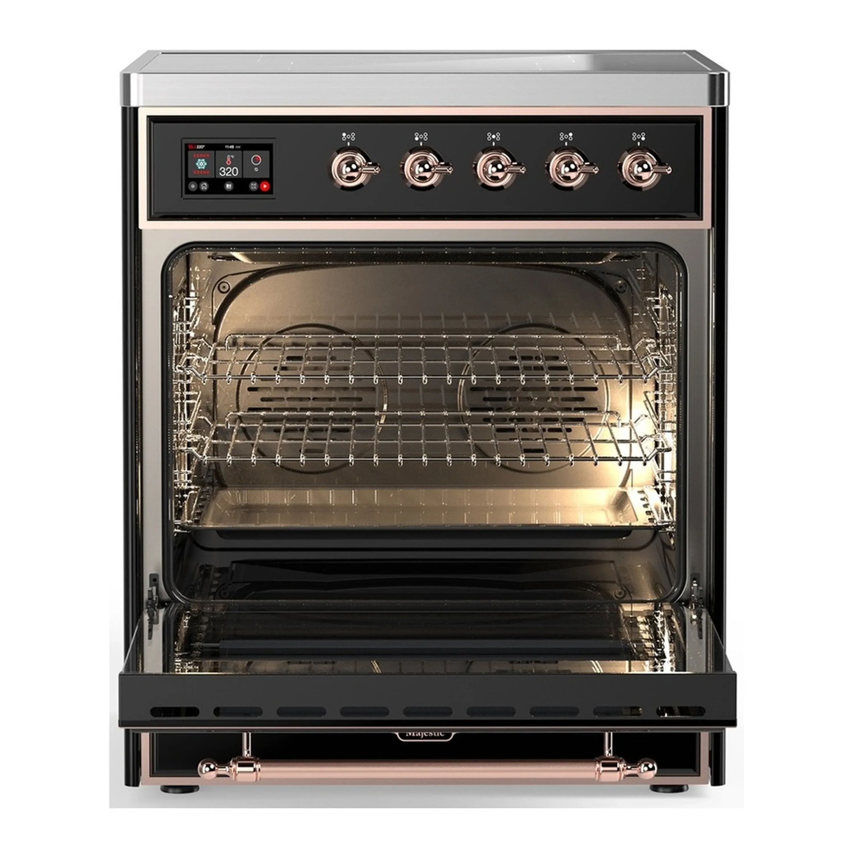 ILVE Majestic III 30-Inch Induction Range with 4 Induction Elements and Solid Door Electric Oven in Glossy Black with Copper Trim (UMIB30QNR3BKP) - Image 3