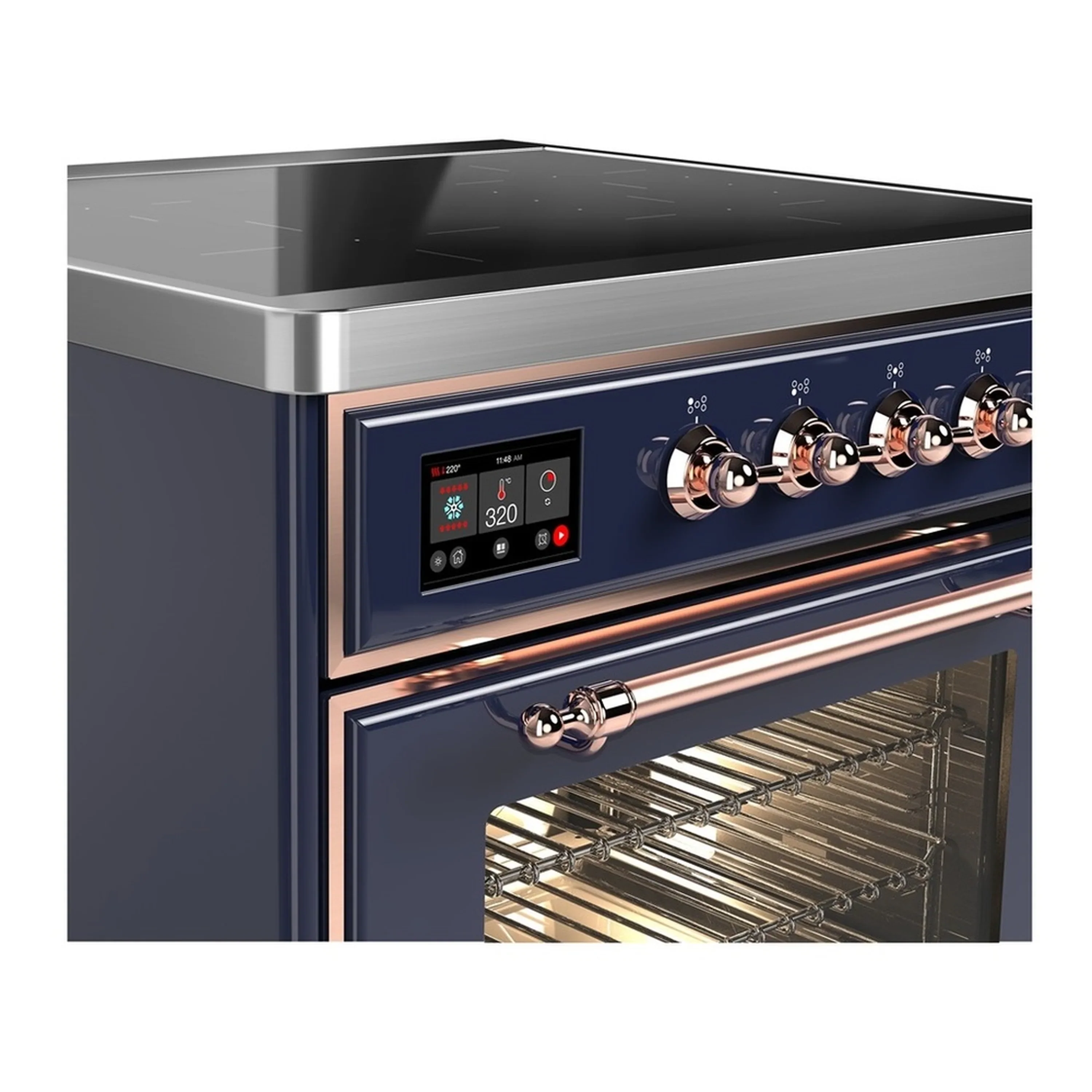 ILVE Majestic III 30-Inch Induction Range with 4 Induction Elements and Triple Glass Door Electric Oven in Mightnight Blue with Copper Trim (UMIB30NR3MBP) - Image 4