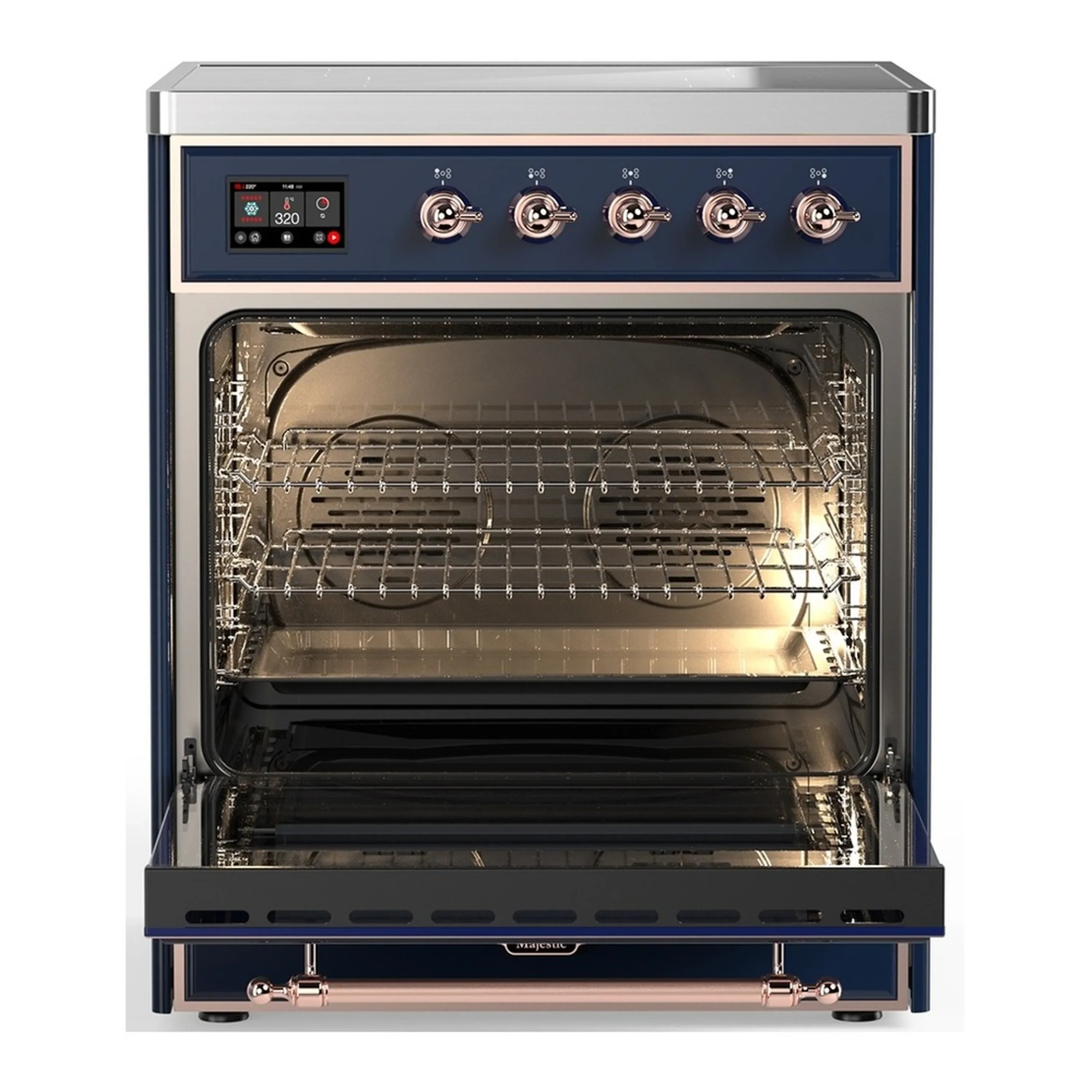 ILVE Majestic III 30-Inch Induction Range with 4 Induction Elements and Solid Door Electric Oven in Mightnight Blue with Copper Trim (UMIB30QNR3MBP) - Image 3