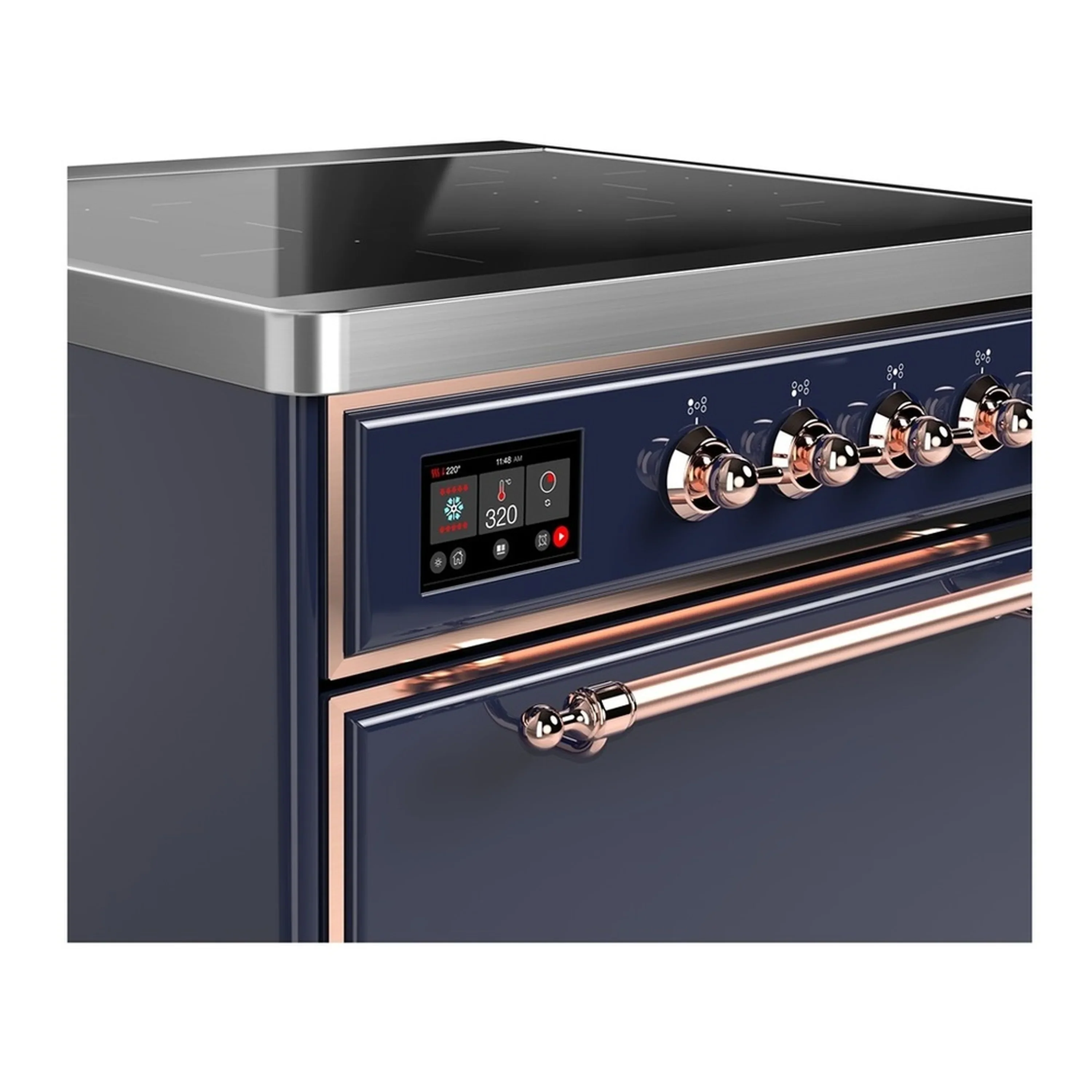 ILVE Majestic III 30-Inch Induction Range with 4 Induction Elements and Solid Door Electric Oven in Mightnight Blue with Copper Trim (UMIB30QNR3MBP) - Image 4