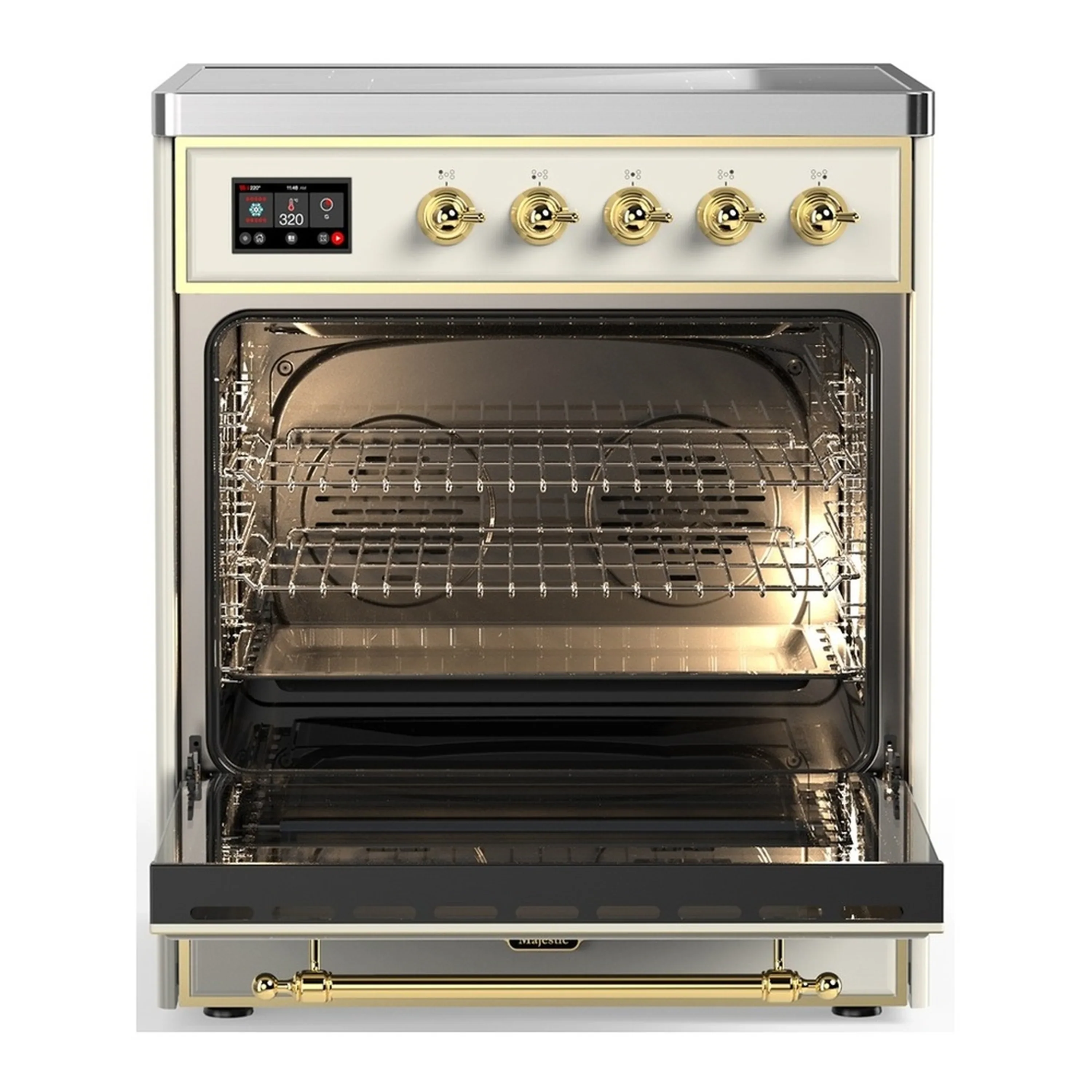 ILVE Majestic III 30-Inch Induction Range with 4 Induction Elements and Triple Glass Door Electric Oven in Antique White with Brass Trim (UMIB30NR3AWG) - Image 3
