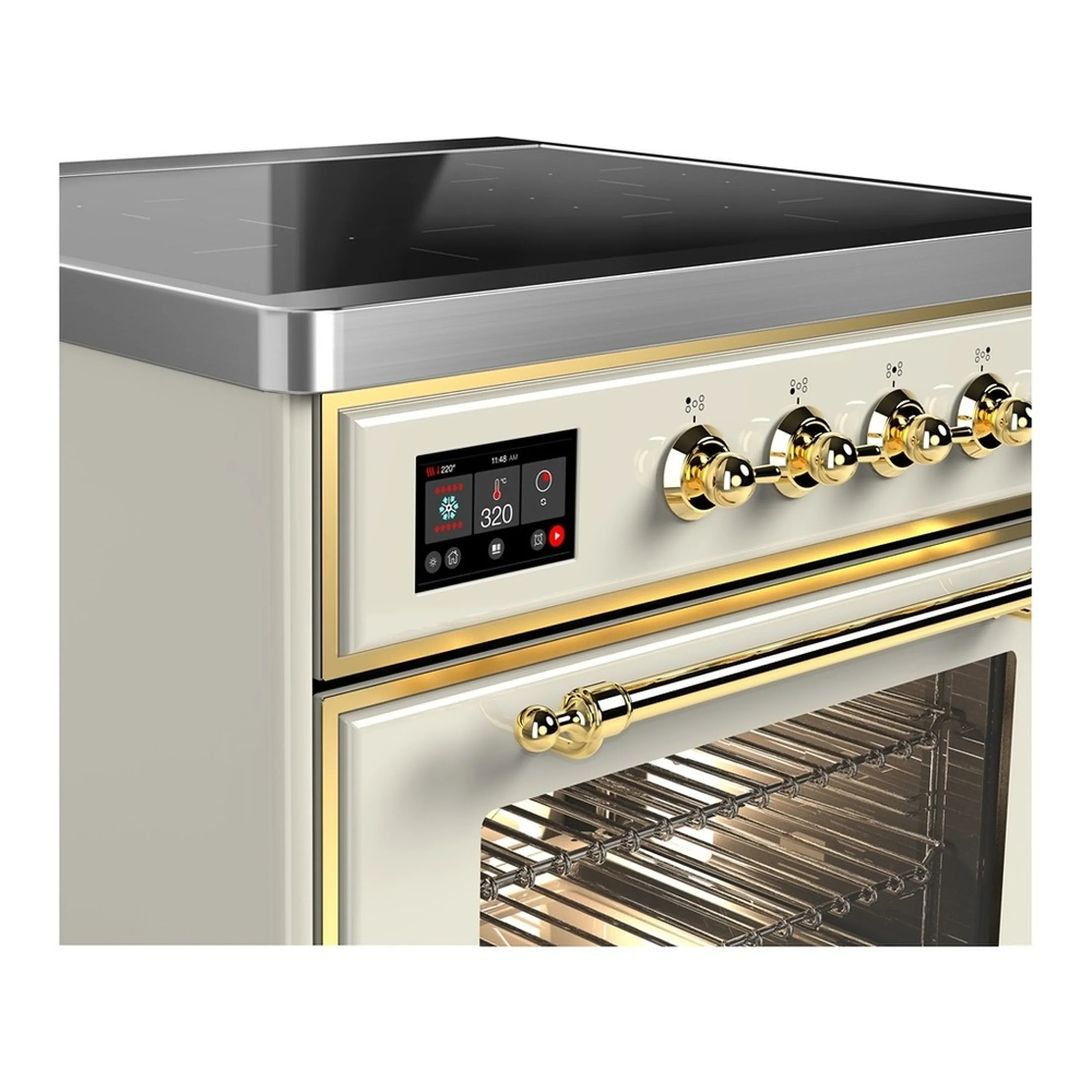ILVE Majestic III 30-Inch Induction Range with 4 Induction Elements and Triple Glass Door Electric Oven in Antique White with Brass Trim (UMIB30NR3AWG) - Image 4