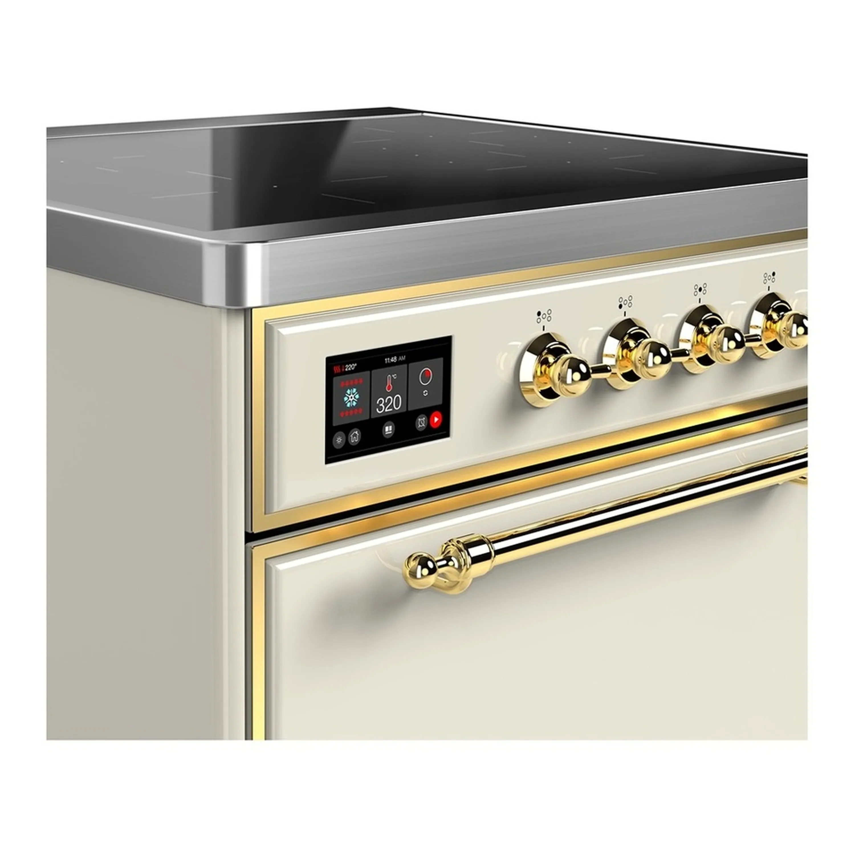 ILVE Majestic III 30-Inch Induction Range with 4 Induction Elements and Solid Door Electric Oven in Antique White with Brass Trim (UMIB30QNR3AWG) - Image 4