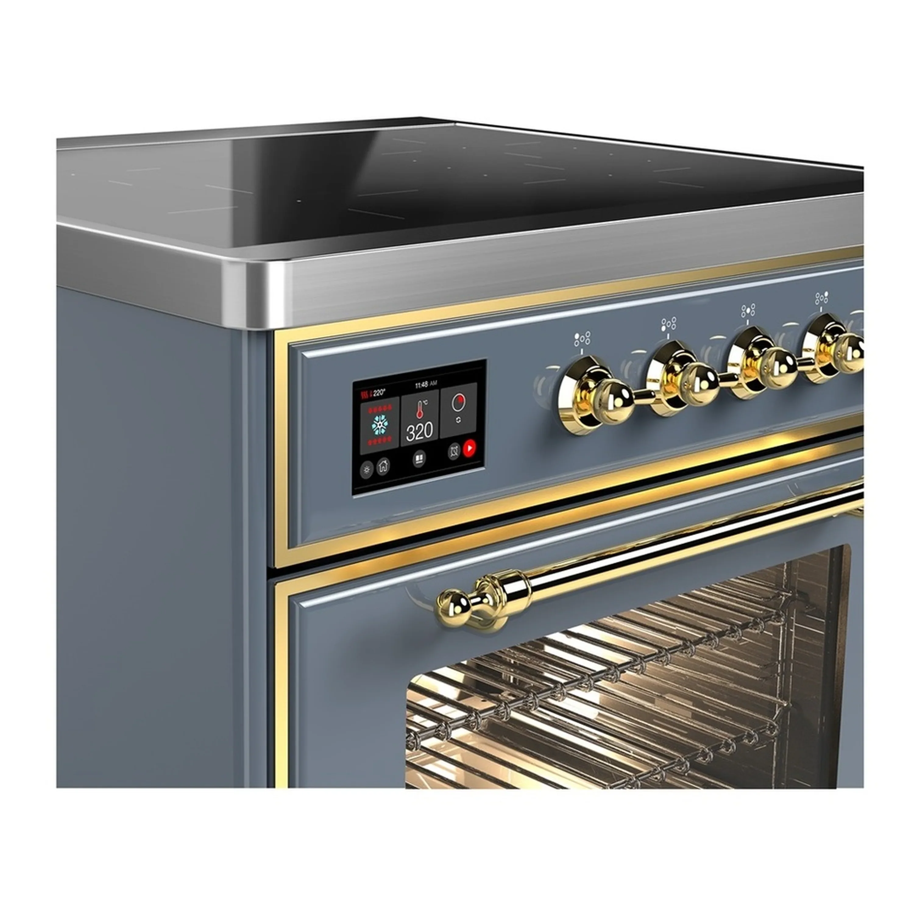ILVE Majestic III 30-Inch Induction Range with 4 Induction Elements and Triple Glass Door Electric Oven in Blue Grey with Brass Trim (UMIB30NR3BGG) - Image 4