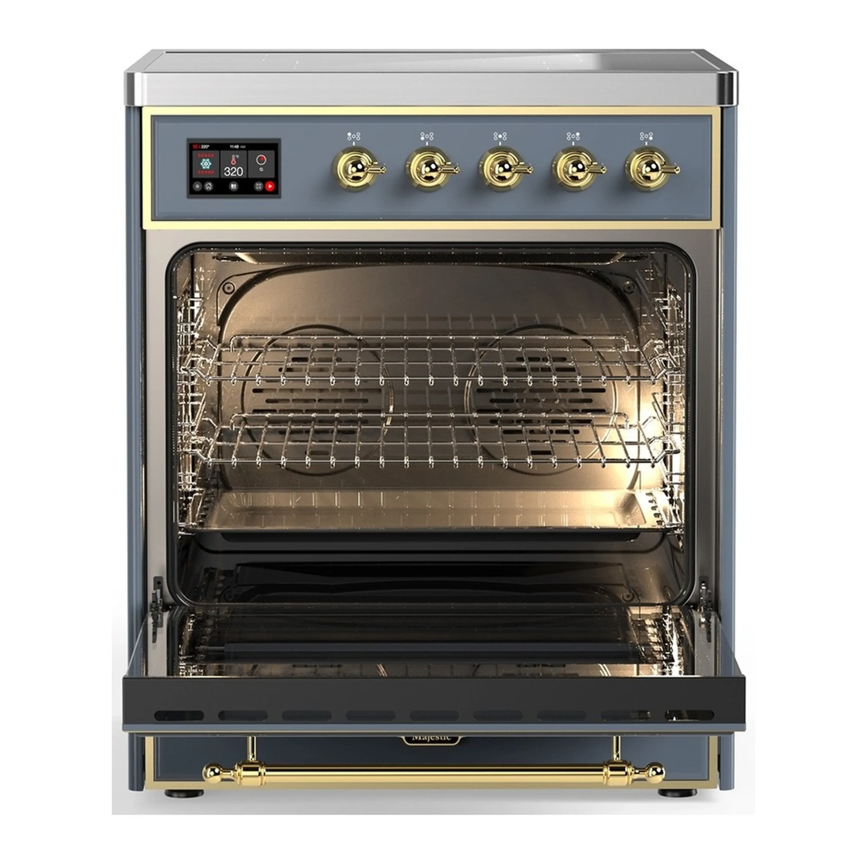 ILVE Majestic III 30-Inch Induction Range with 4 Induction Elements and Solid Door Electric Oven in Blue Grey with Brass Trim (UMIB30QNR3BGG) - Image 3