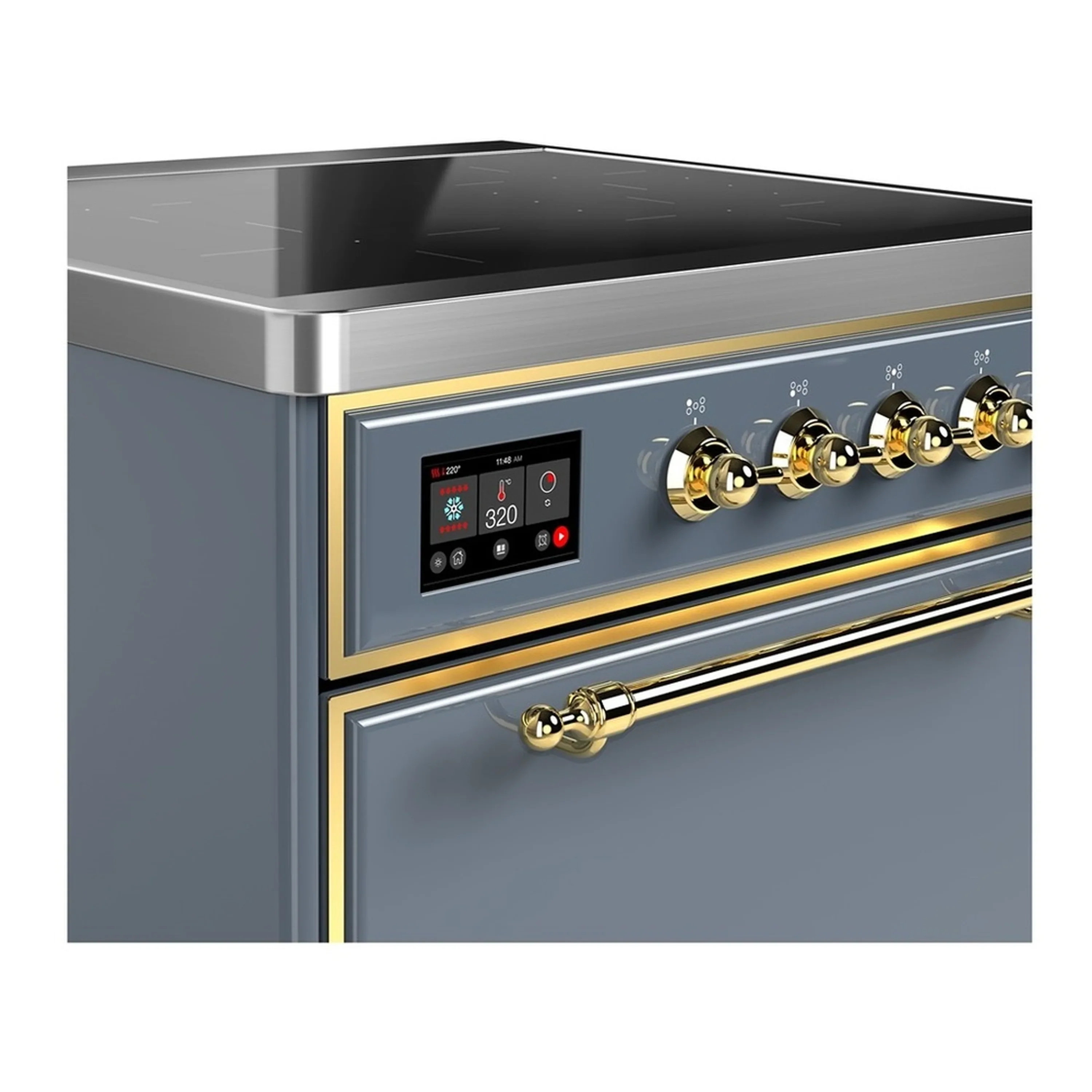 ILVE Majestic III 30-Inch Induction Range with 4 Induction Elements and Solid Door Electric Oven in Blue Grey with Brass Trim (UMIB30QNR3BGG) - Image 4