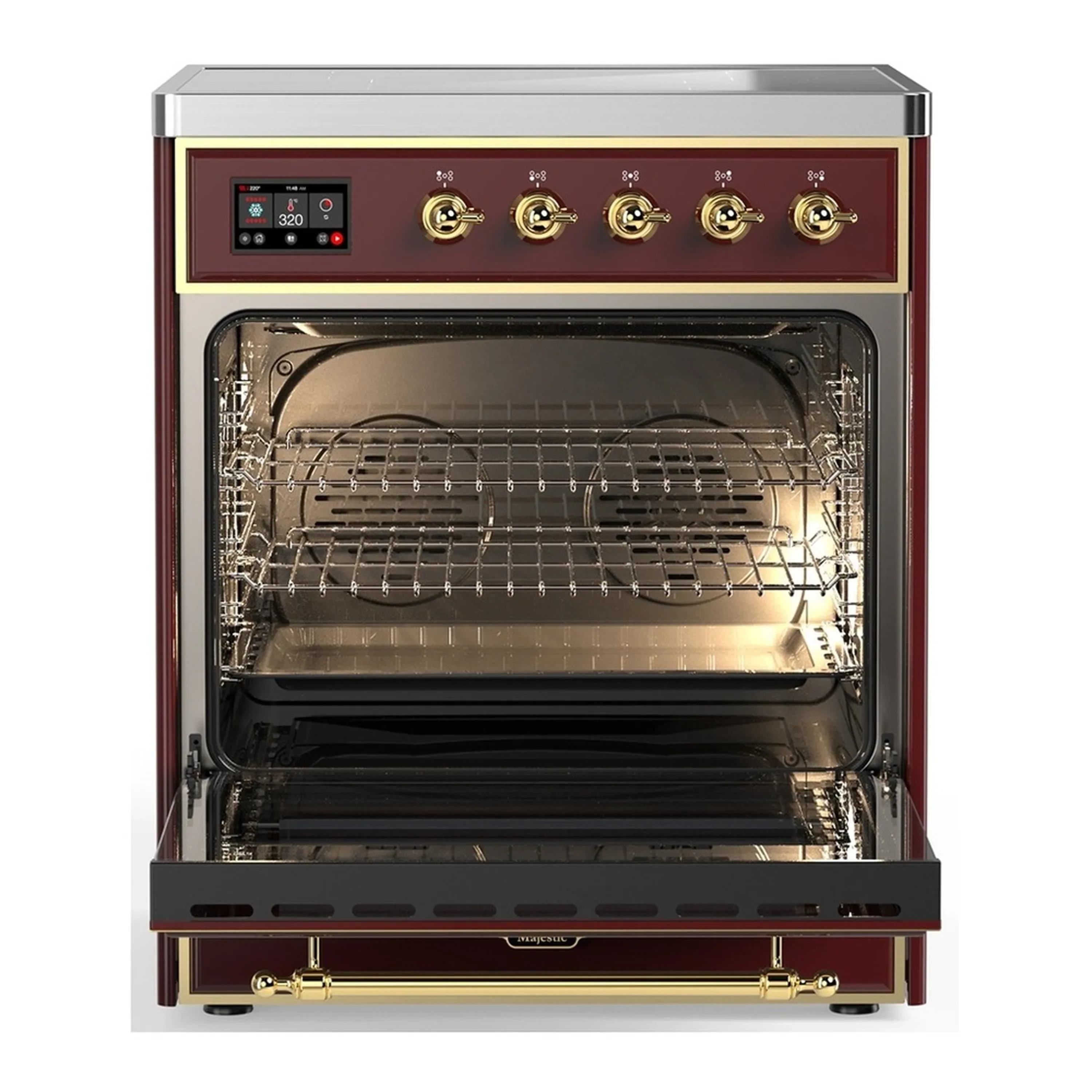 ILVE Majestic III 30-Inch Induction Range with 4 Induction Elements and Triple Glass Door Electric Oven in Burgundy with Brass Trim (UMIB30NR3BUG) - Image 3