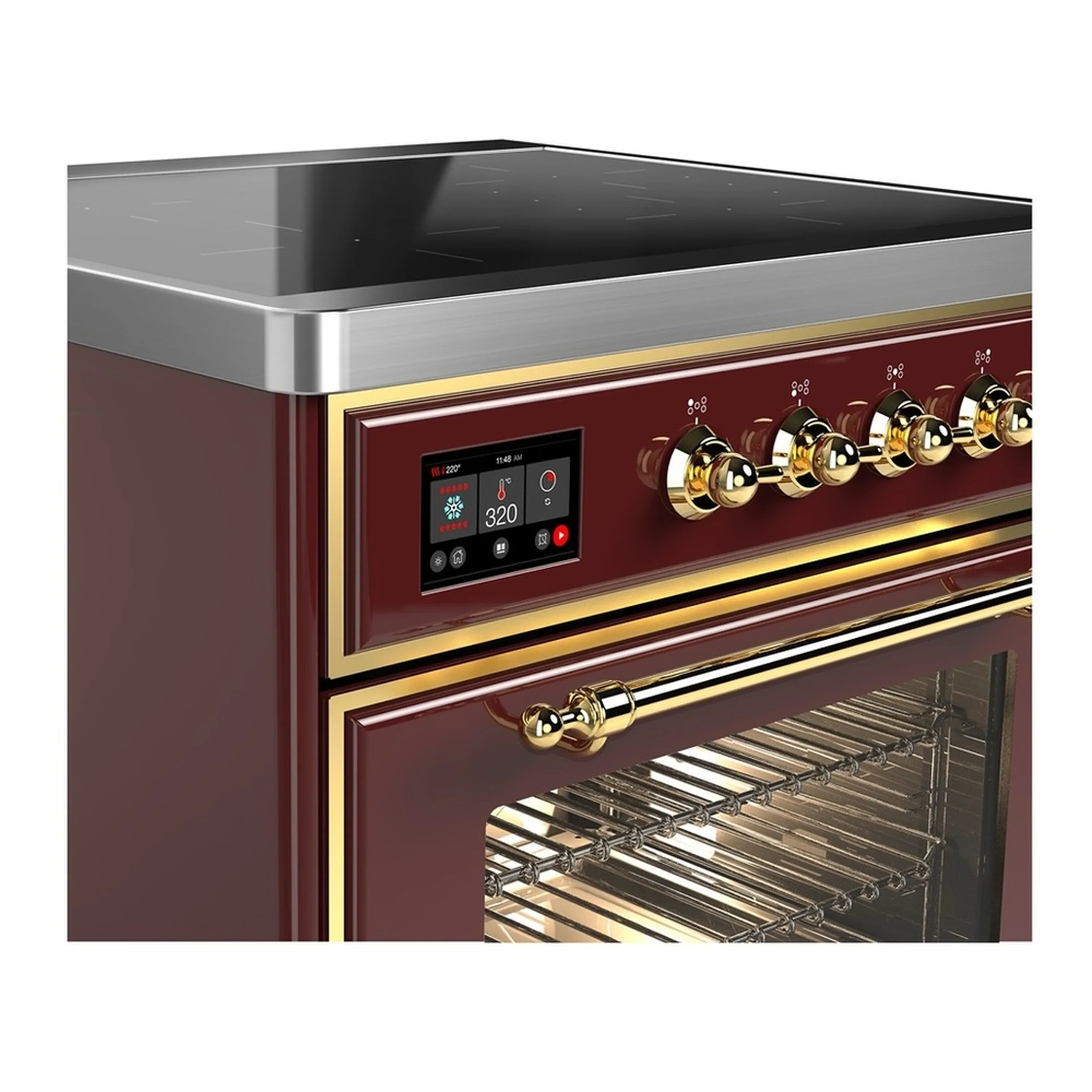 ILVE Majestic III 30-Inch Induction Range with 4 Induction Elements and Triple Glass Door Electric Oven in Burgundy with Brass Trim (UMIB30NR3BUG) - Image 4