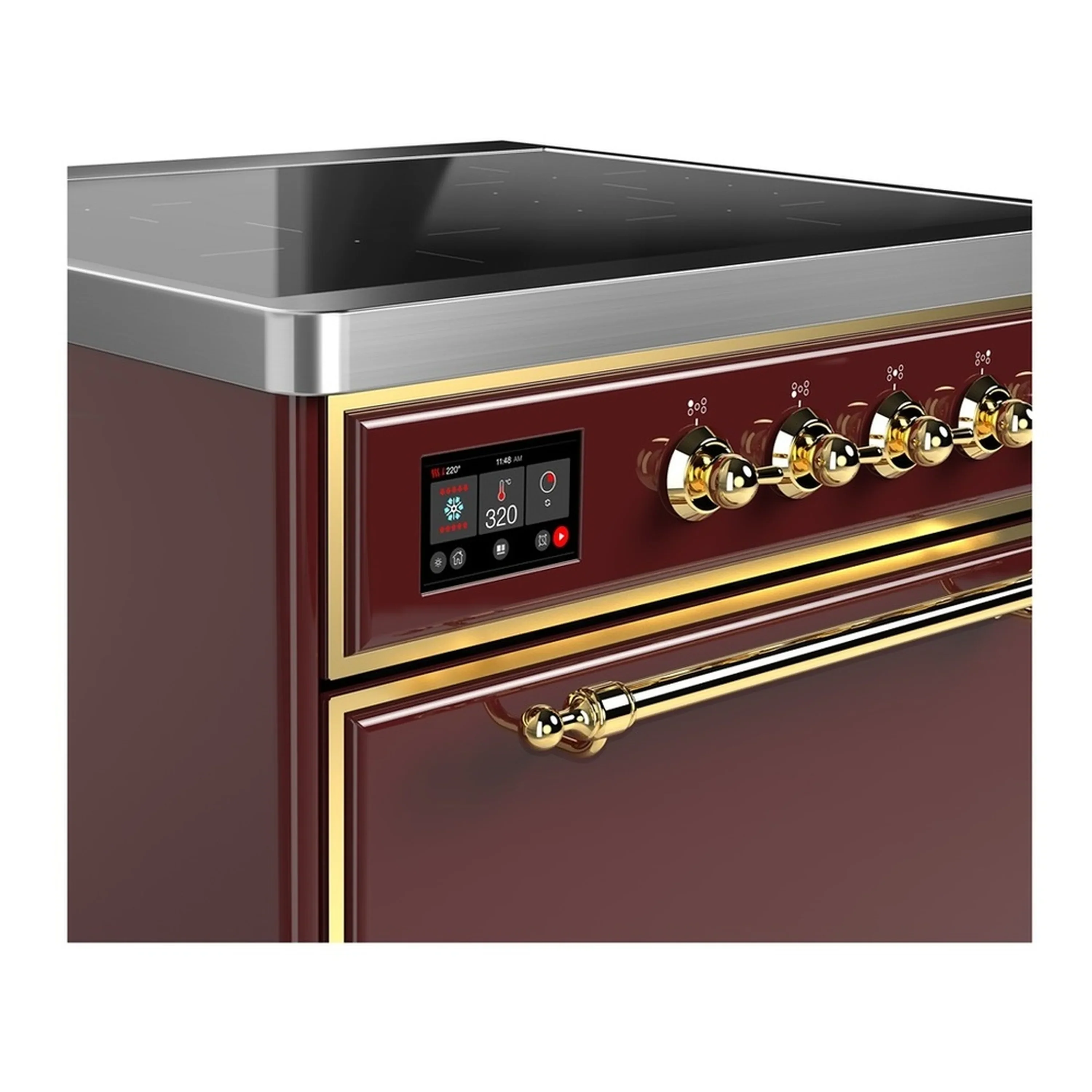 ILVE Majestic III 30-Inch Induction Range with 4 Induction Elements and Solid Door Electric Oven in Burgundy with Brass Trim (UMIB30QNR3BUG) - Image 4