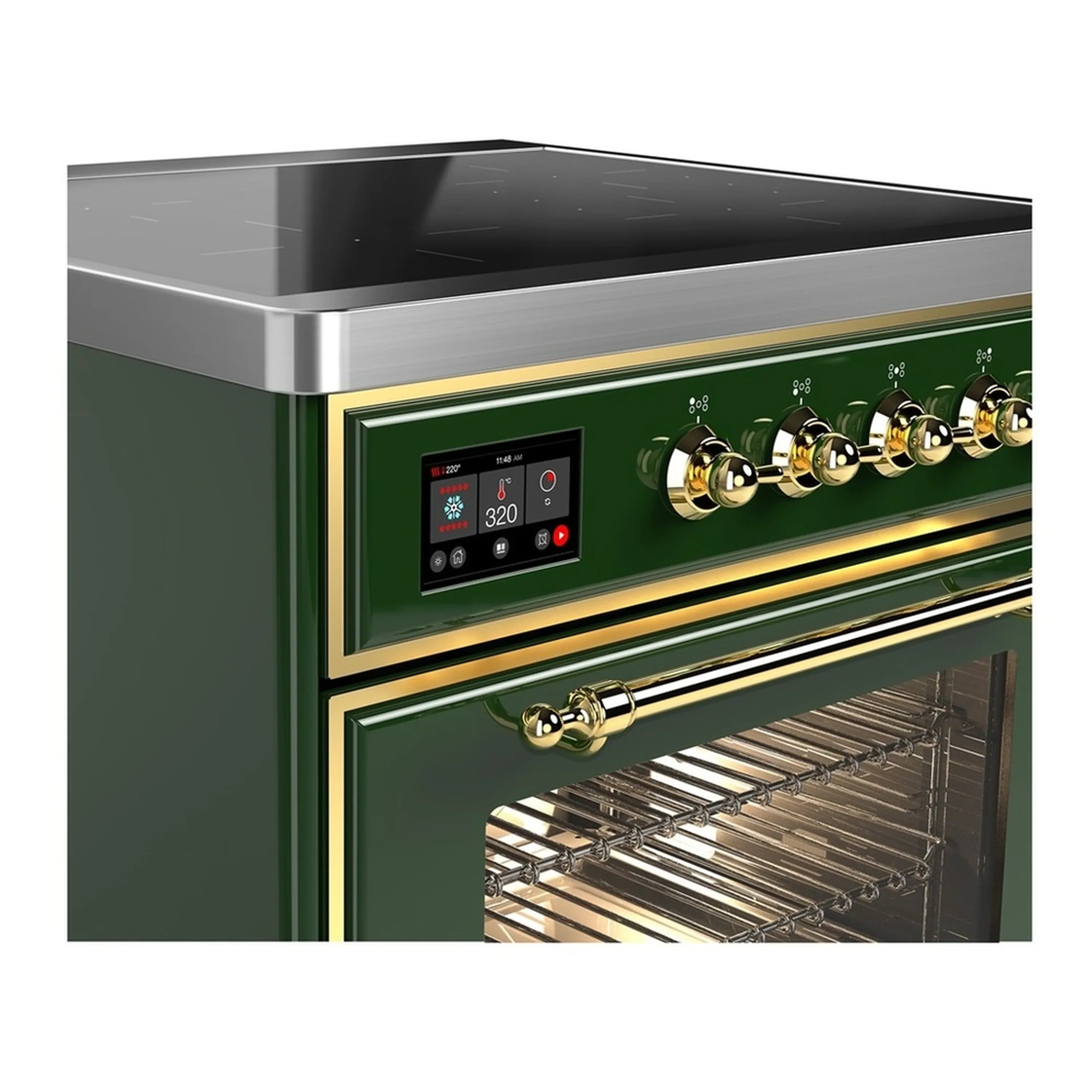 ILVE Majestic III 30-Inch Induction Range with 4 Induction Elements and Triple Glass Door Electric Oven in Emerald Green with Brass Trim (UMIB30NR3EGG) - Image 4