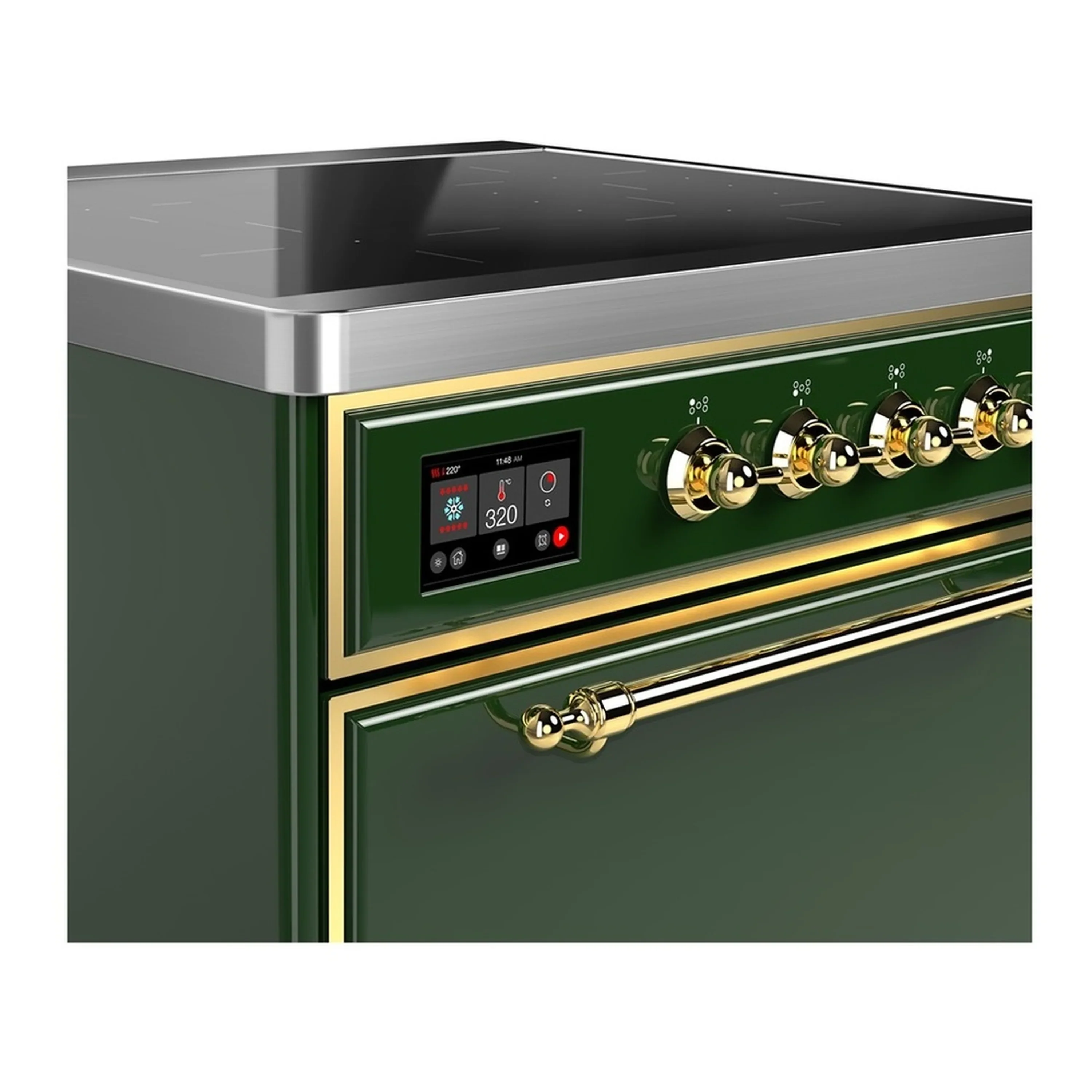 ILVE Majestic III 30-Inch Induction Range with 4 Induction Elements and Solid Door Electric Oven in Emerald Green with Brass Trim (UMIB30QNR3EGG) - Image 4