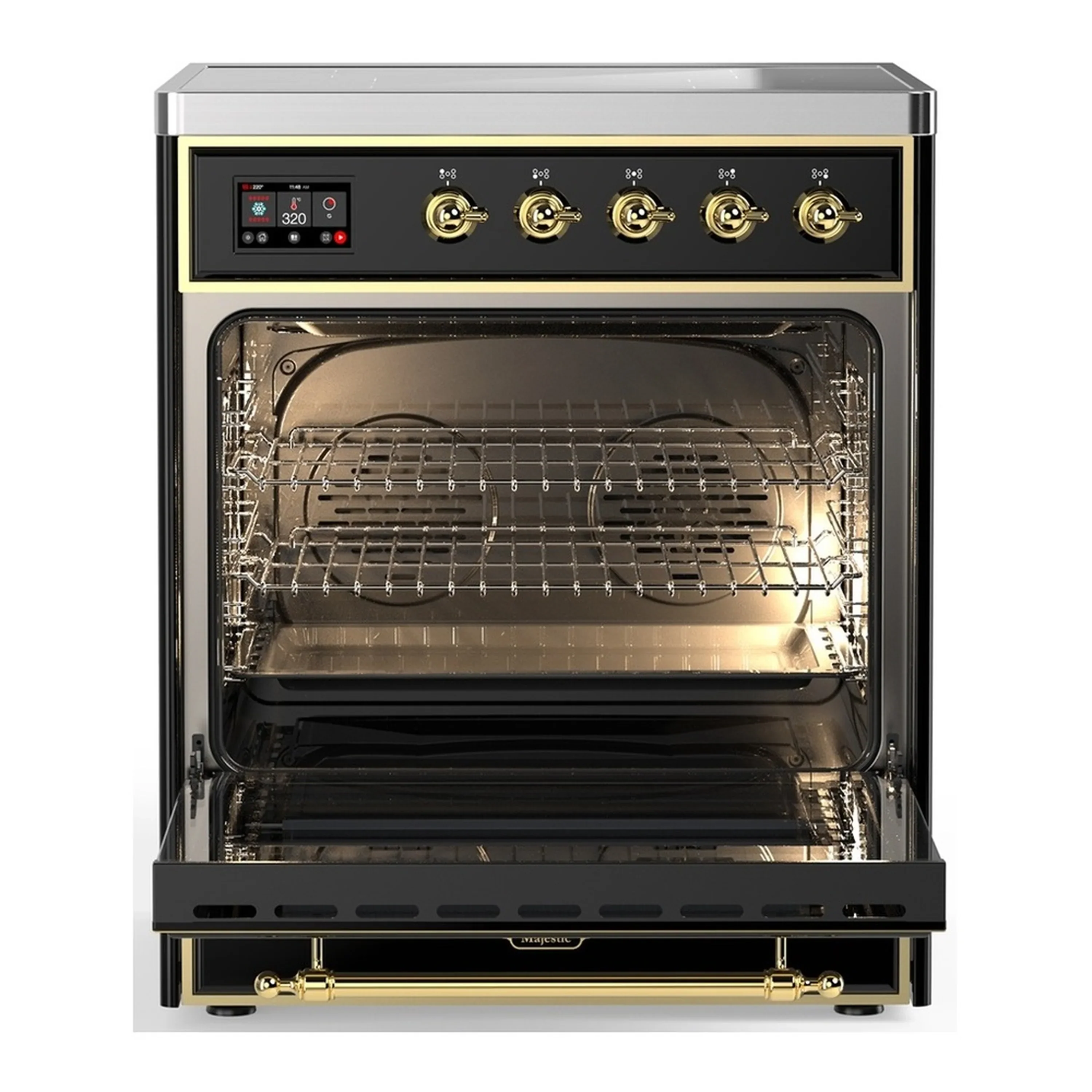 ILVE Majestic III 30-Inch Induction Range with 4 Induction Elements and Triple Glass Door Electric Oven in Glossy Black with Brass Trim (UMIB30NR3BKG) - Image 3