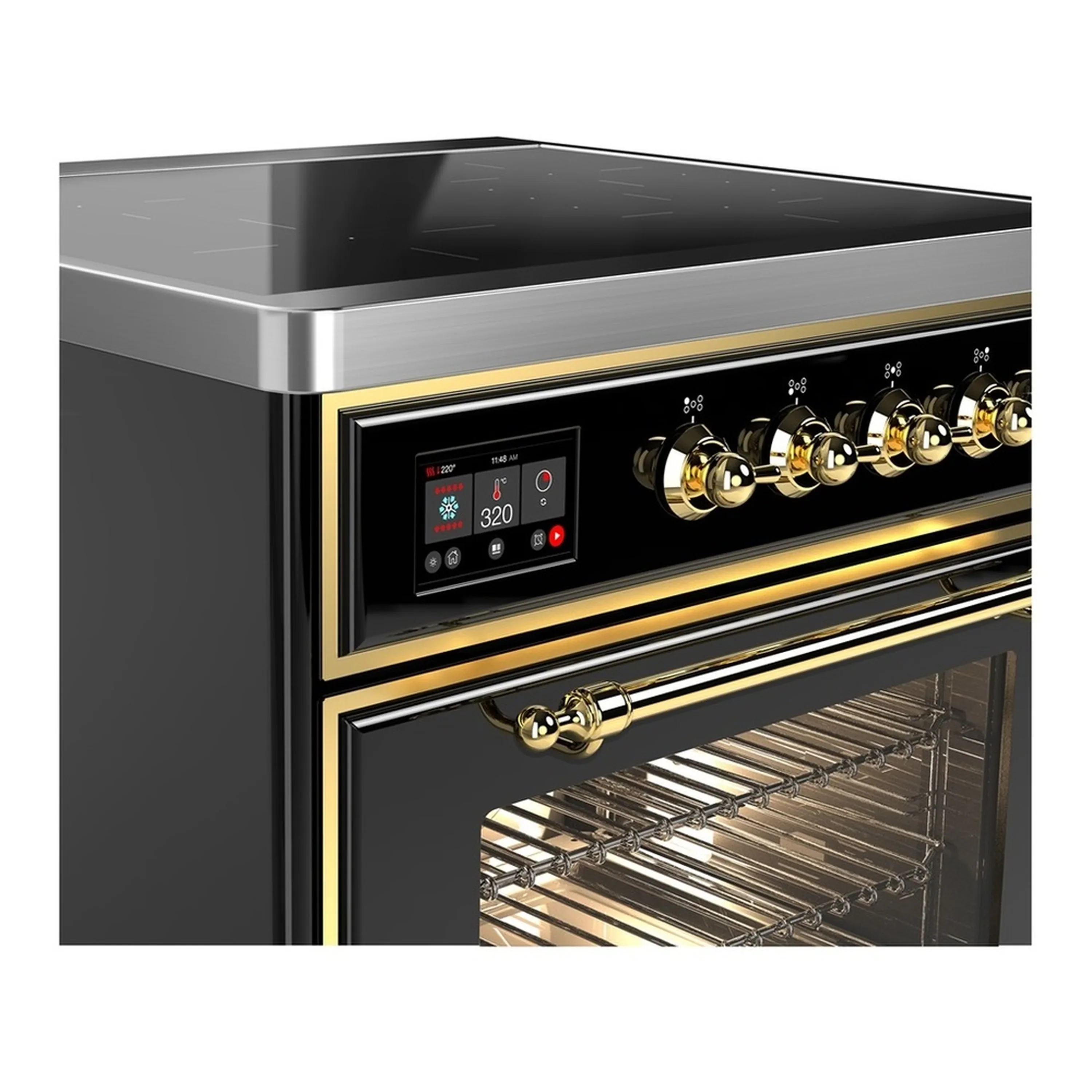 ILVE Majestic III 30-Inch Induction Range with 4 Induction Elements and Triple Glass Door Electric Oven in Glossy Black with Brass Trim (UMIB30NR3BKG) - Image 4