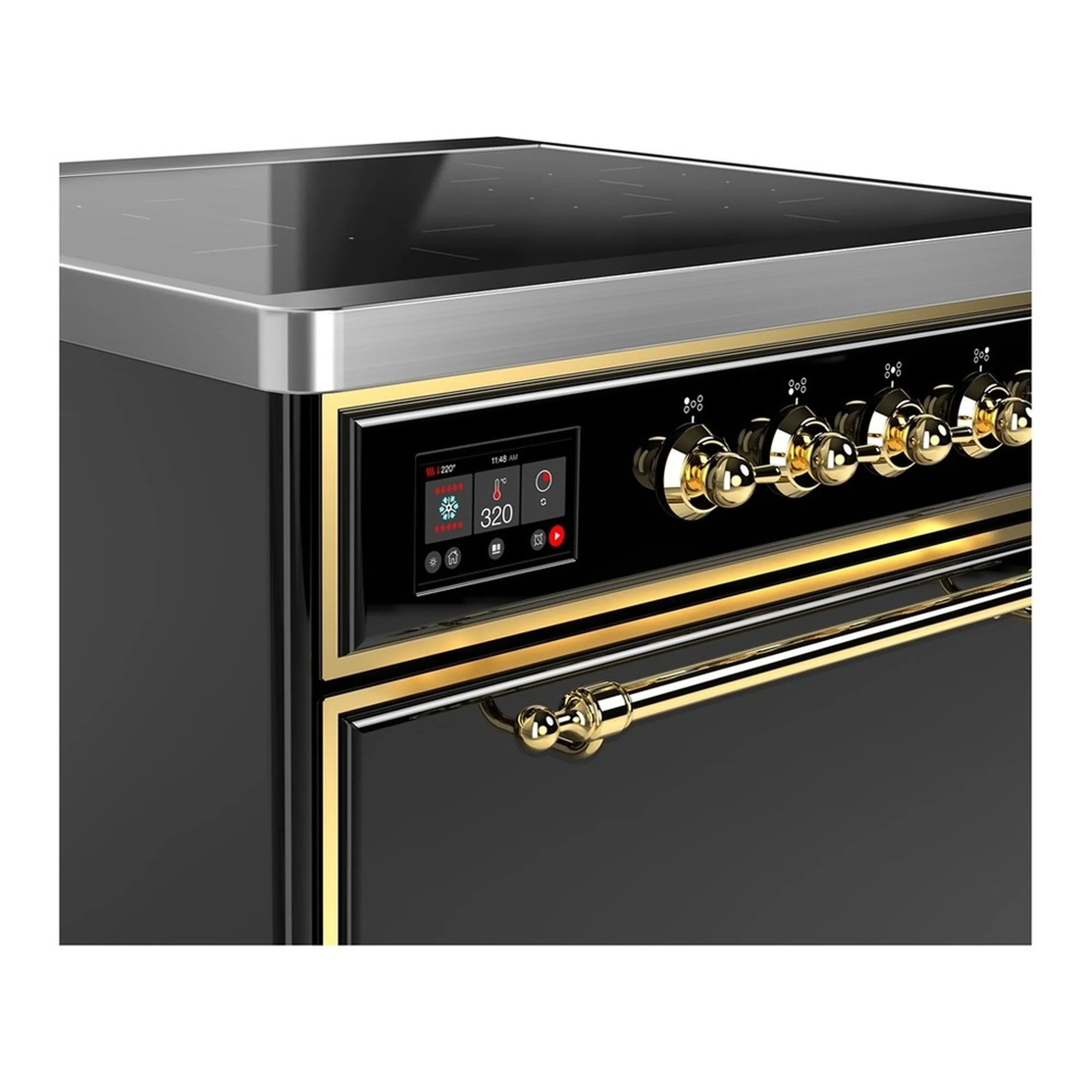 ILVE Majestic III 30-Inch Induction Range with 4 Induction Elements and Solid Door Electric Oven in Glossy Black with Brass Trim (UMIB30QNR3BKG) - Image 4