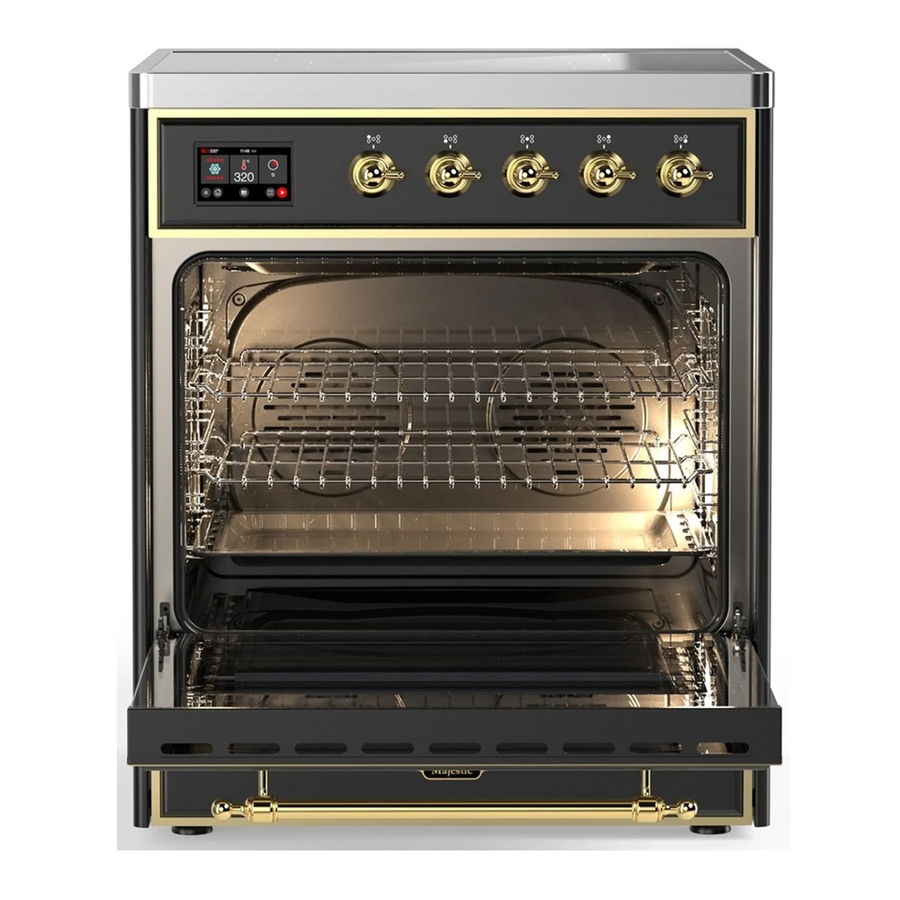 ILVE Majestic III 30-Inch Induction Range with 4 Induction Elements and Triple Glass Door Electric Oven in Matte Graphite with Brass Trim (UMIB30NR3MGG) - Image 3