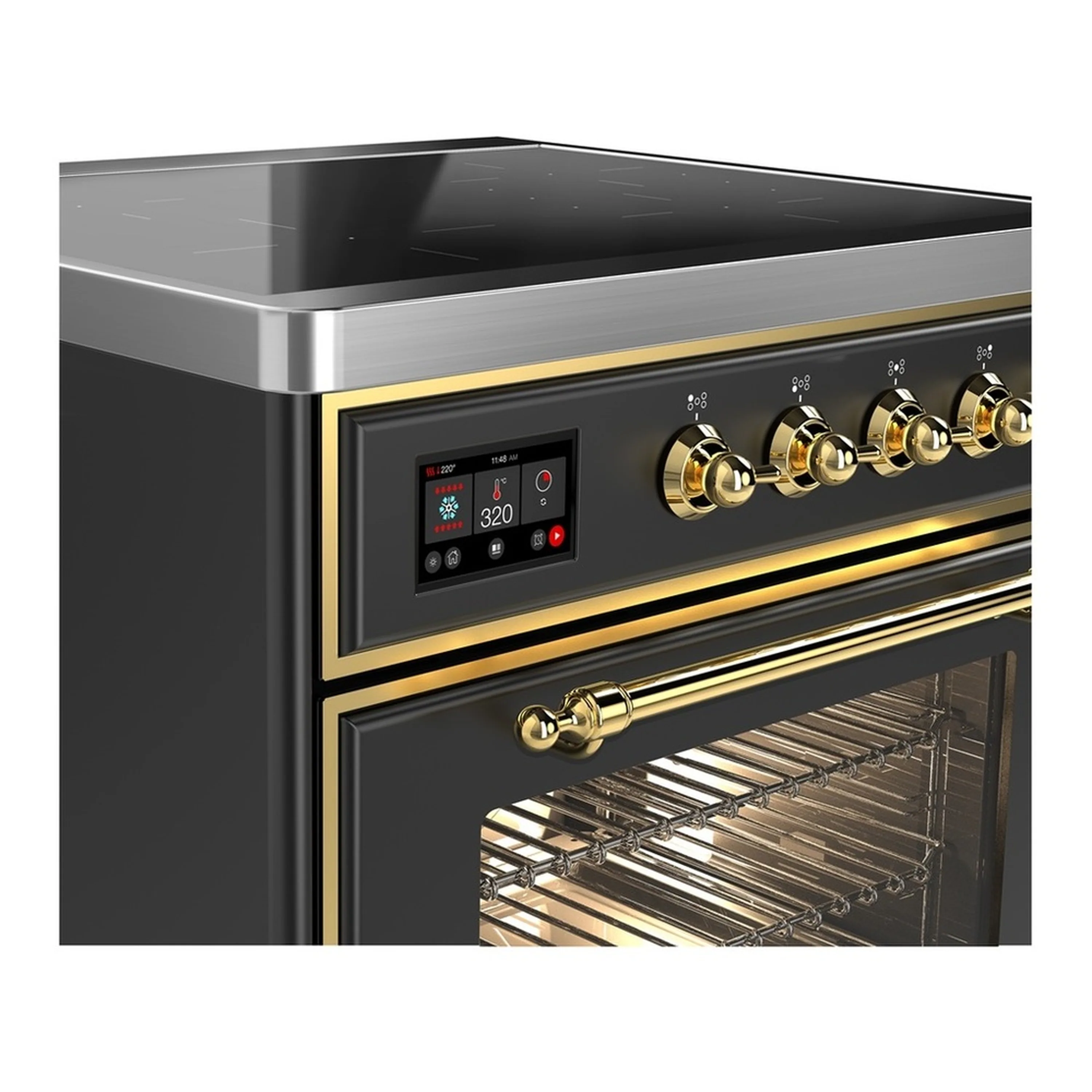 ILVE Majestic III 30-Inch Induction Range with 4 Induction Elements and Triple Glass Door Electric Oven in Matte Graphite with Brass Trim (UMIB30NR3MGG) - Image 4