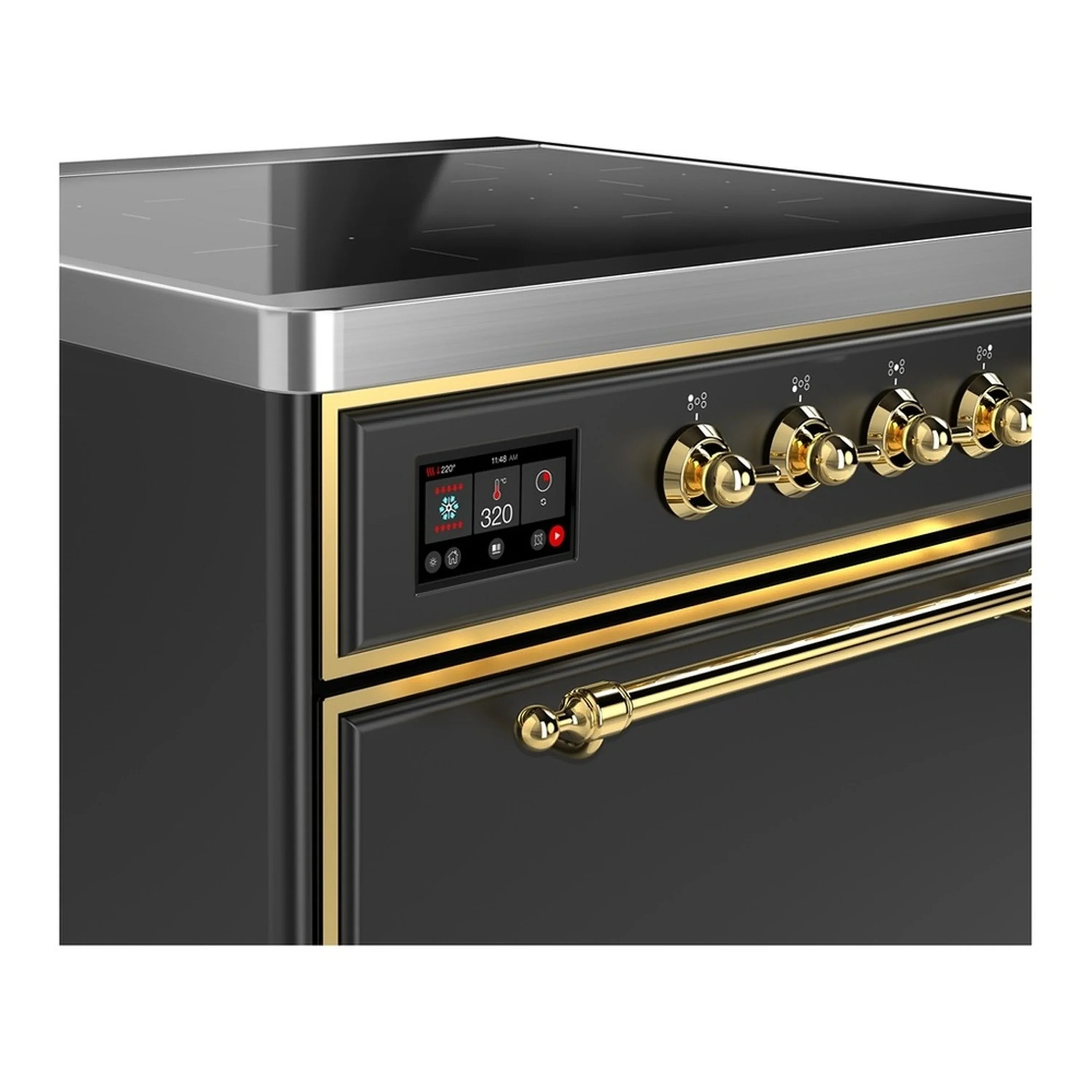 ILVE Majestic III 30-Inch Induction Range with 4 Induction Elements and Solid Door Electric Oven in Matte Graphite with Brass Trim (UMIB30QNR3MGG) - Image 4
