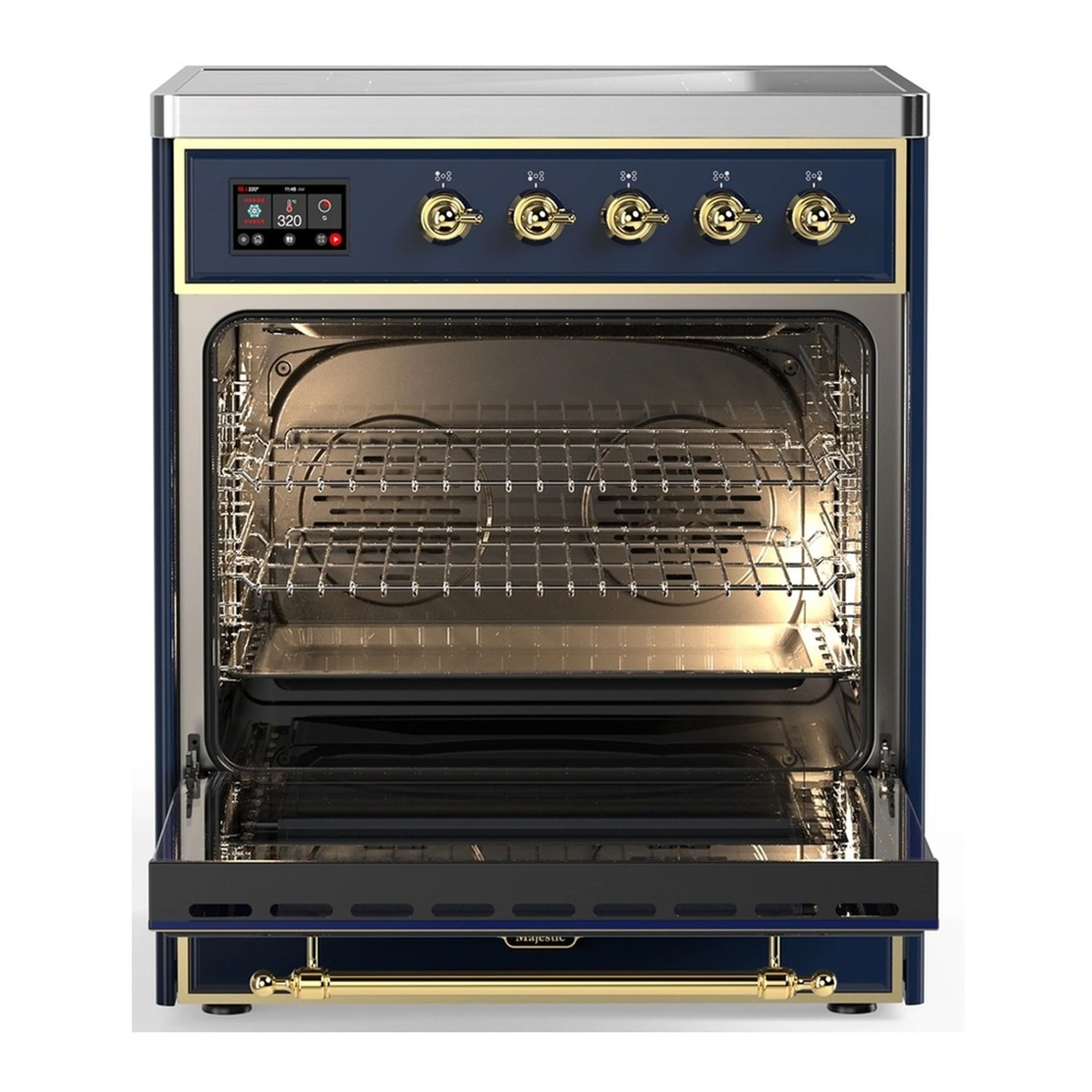 ILVE Majestic III 30-Inch Induction Range with 4 Induction Elements and Triple Glass Door Electric Oven in Mightnight Blue with Brass Trim (UMIB30NR3MBG) - Image 3