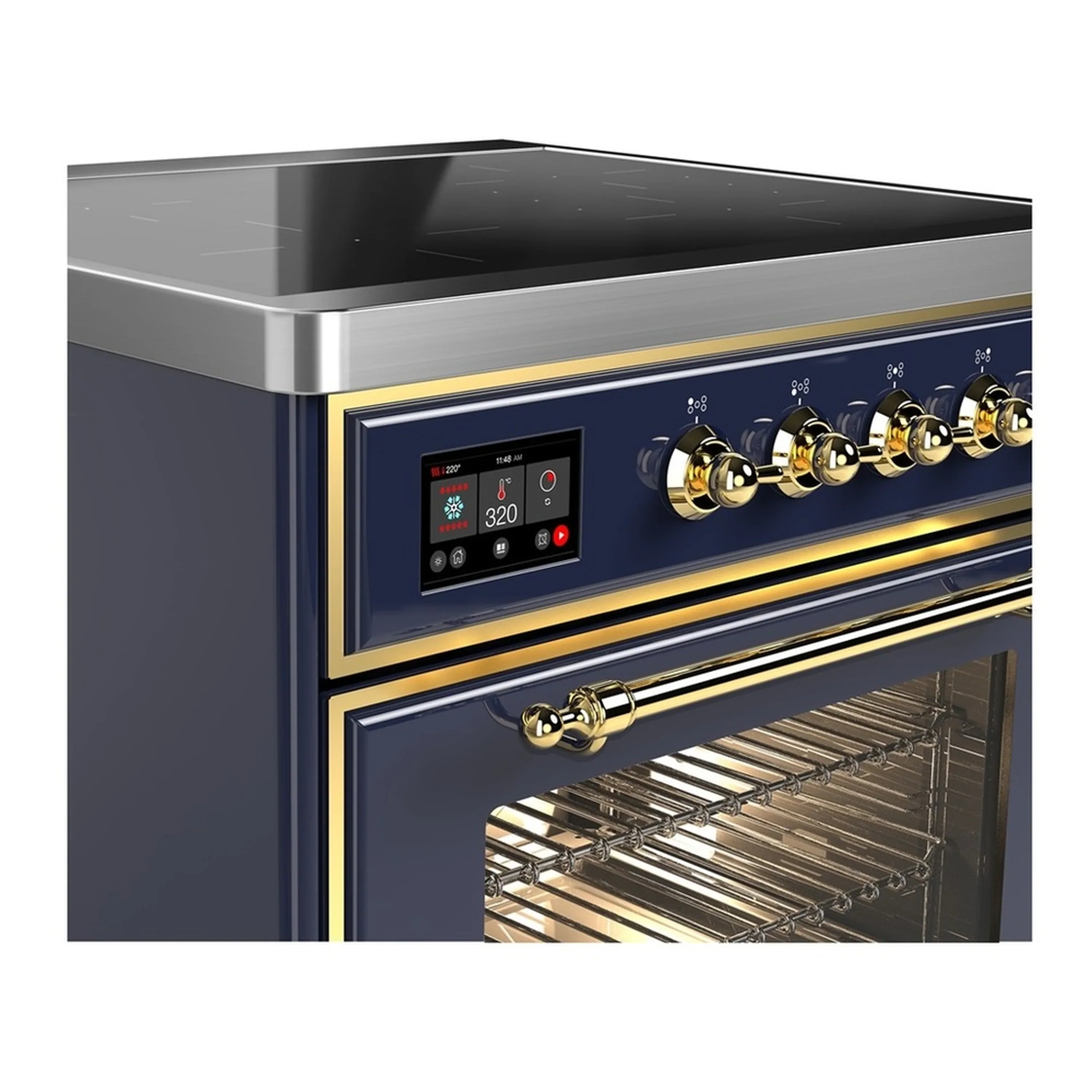 ILVE Majestic III 30-Inch Induction Range with 4 Induction Elements and Triple Glass Door Electric Oven in Mightnight Blue with Brass Trim (UMIB30NR3MBG) - Image 4