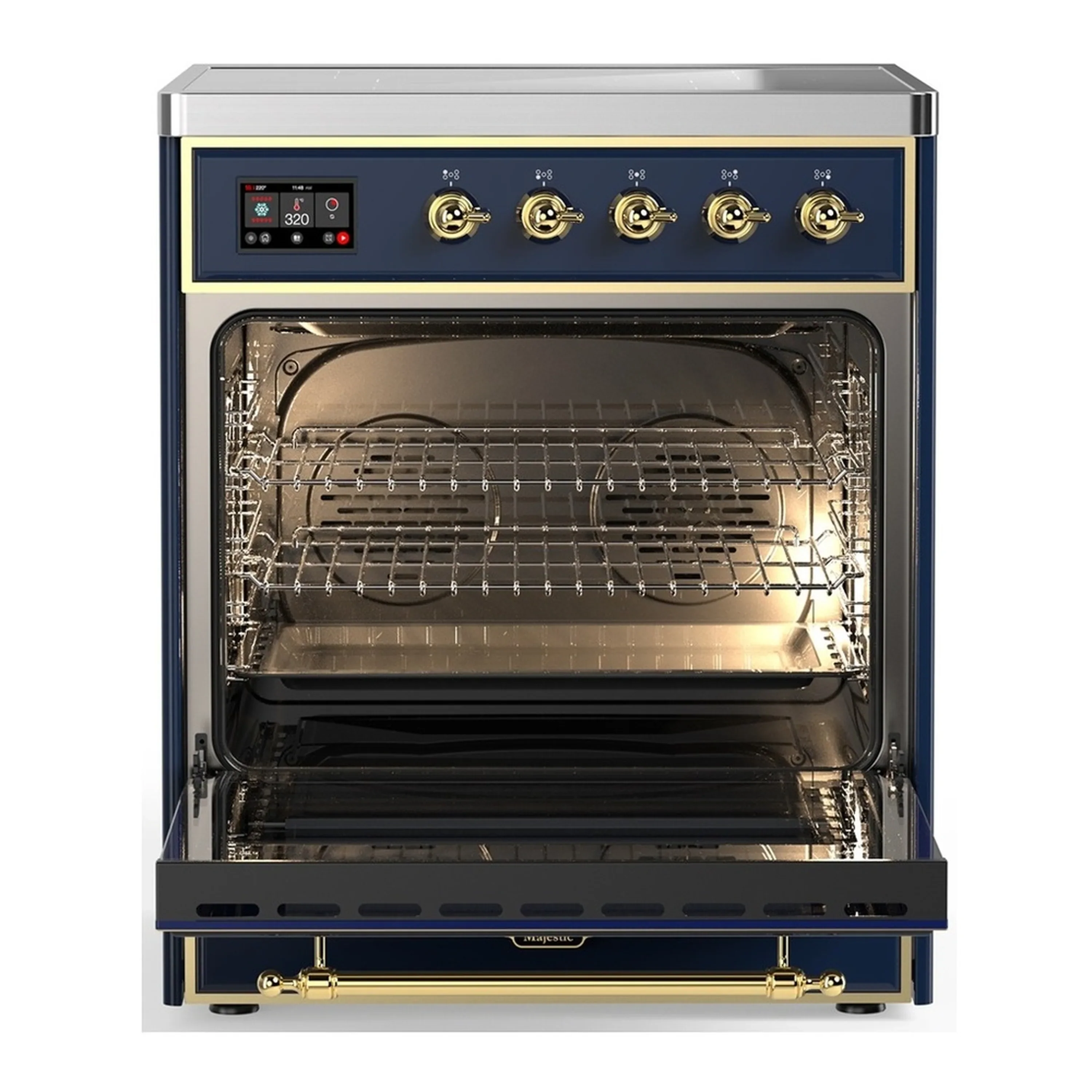 ILVE Majestic III 30-Inch Induction Range with 4 Induction Elements and Solid Door Electric Oven in Mightnight Blue with Brass Trim (UMIB30QNR3MBG) - Image 3