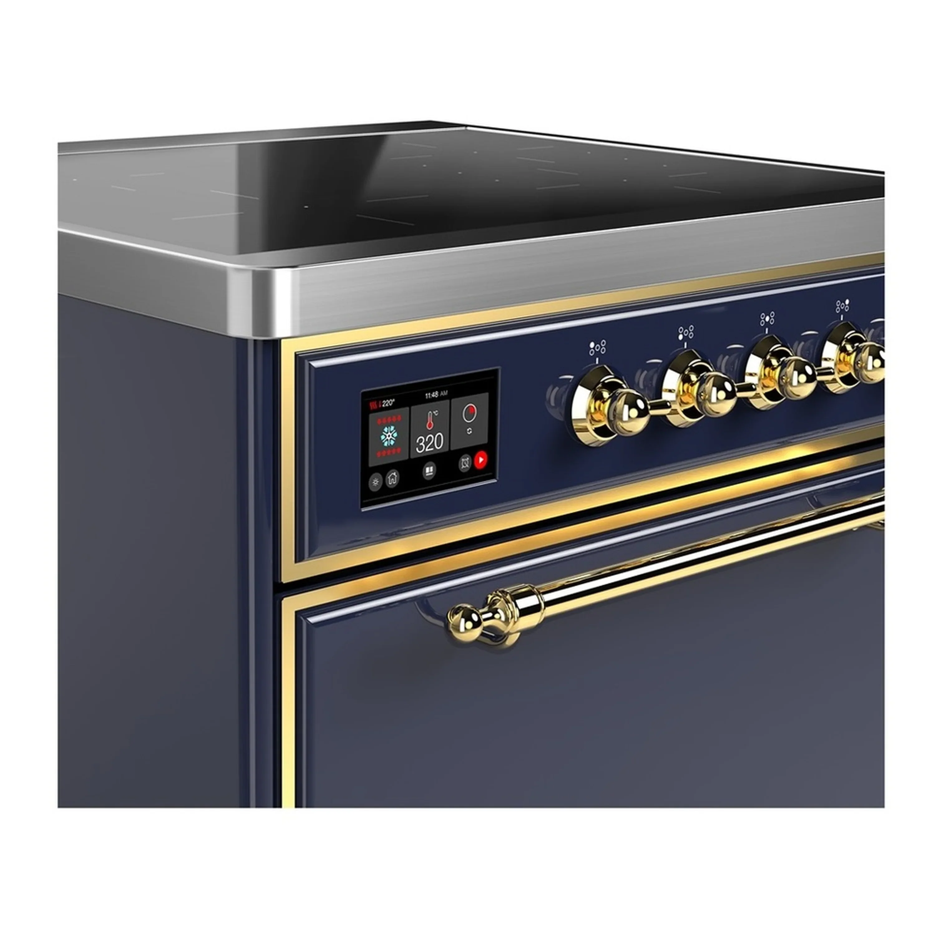 ILVE Majestic III 30-Inch Induction Range with 4 Induction Elements and Solid Door Electric Oven in Mightnight Blue with Brass Trim (UMIB30QNR3MBG) - Image 4