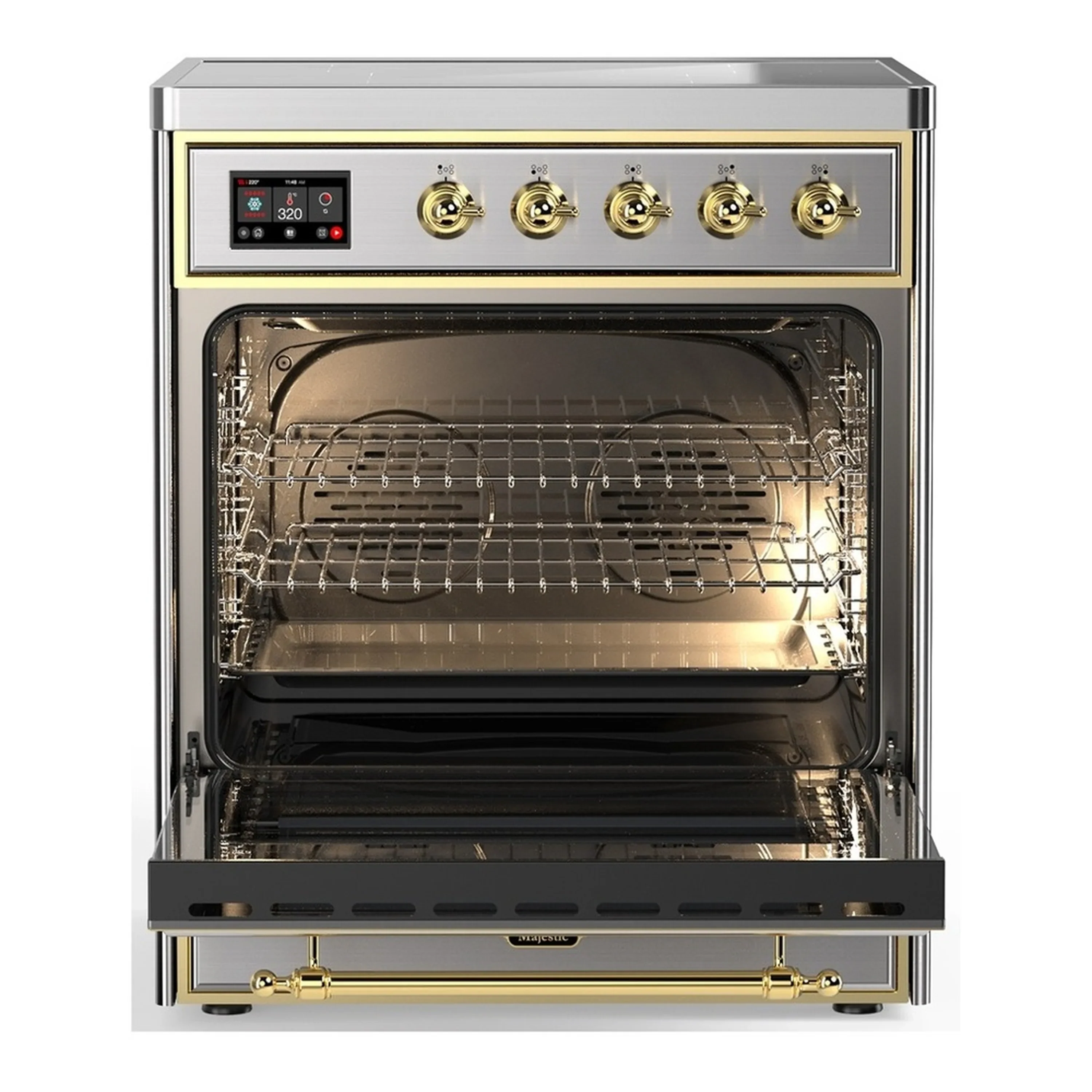 ILVE Majestic III 30-Inch Induction Range with 4 Induction Elements and Triple Glass Door Electric Oven in Stainless Steel with Brass Trim (UMIB30NR3SSG) - Image 3