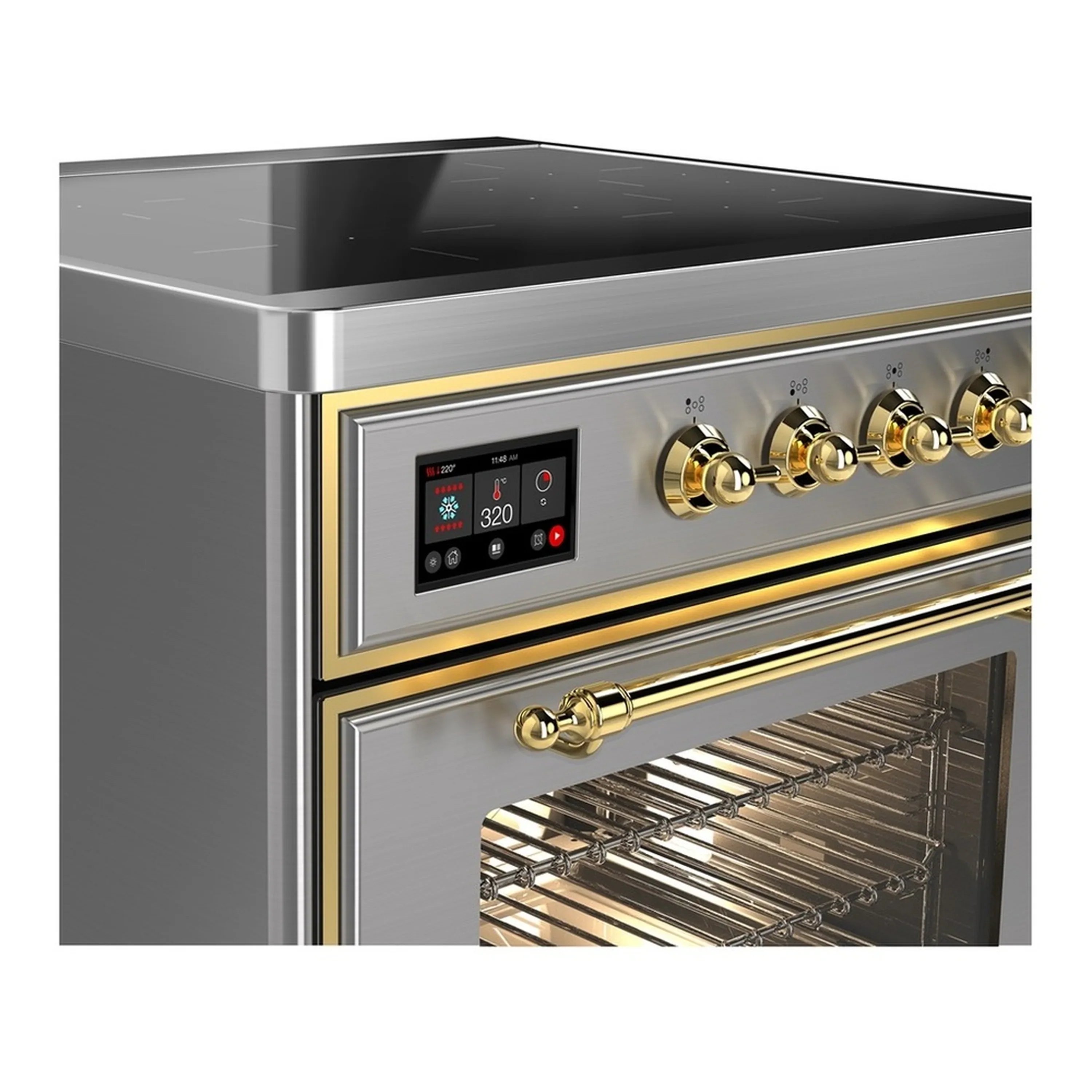 ILVE Majestic III 30-Inch Induction Range with 4 Induction Elements and Triple Glass Door Electric Oven in Stainless Steel with Brass Trim (UMIB30NR3SSG) - Image 4