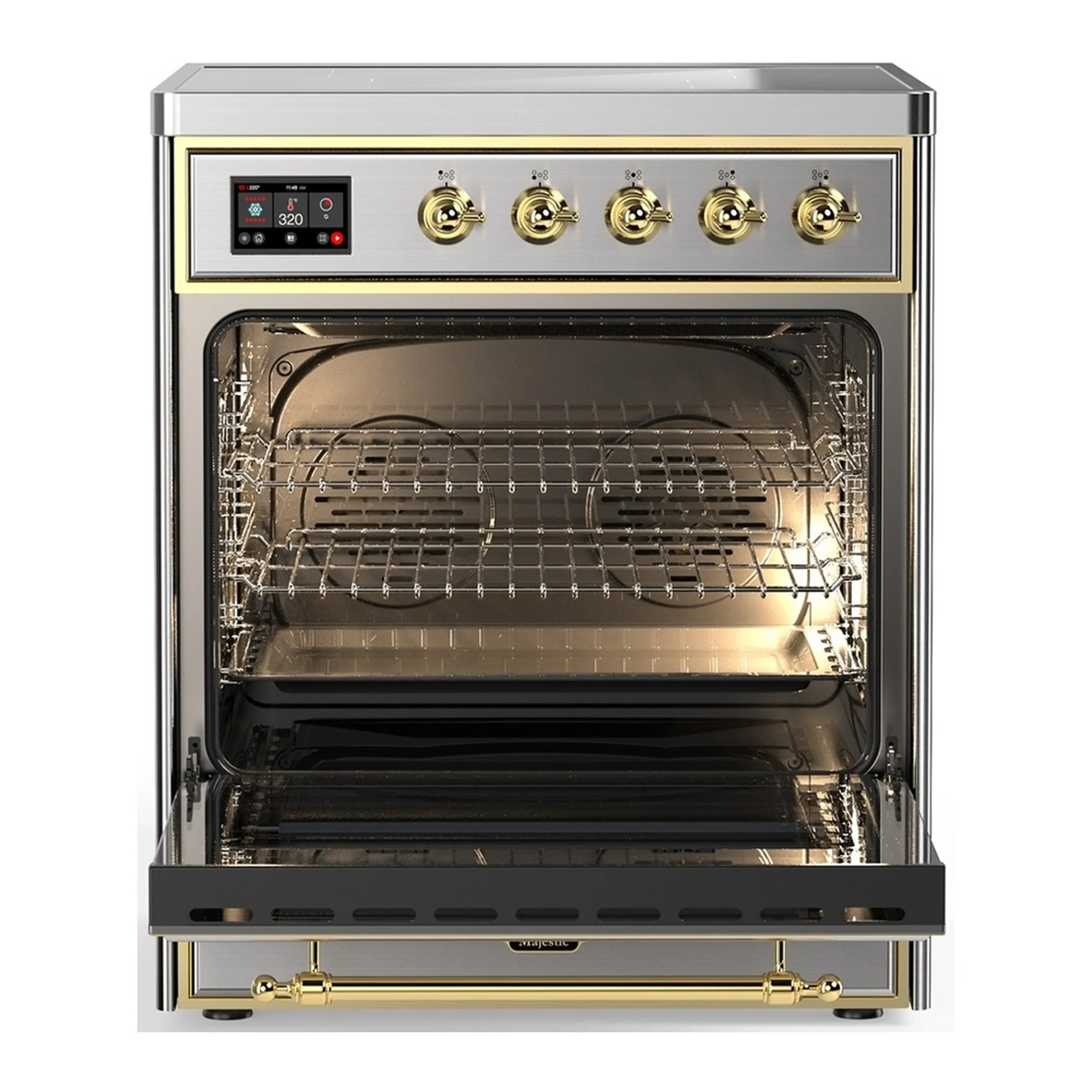 ILVE Majestic III 30-Inch Induction Range with 4 Induction Elements and Solid Door Electric Oven in Stainless Steel with Brass Trim (UMIB30QNR3SSG) - Image 3
