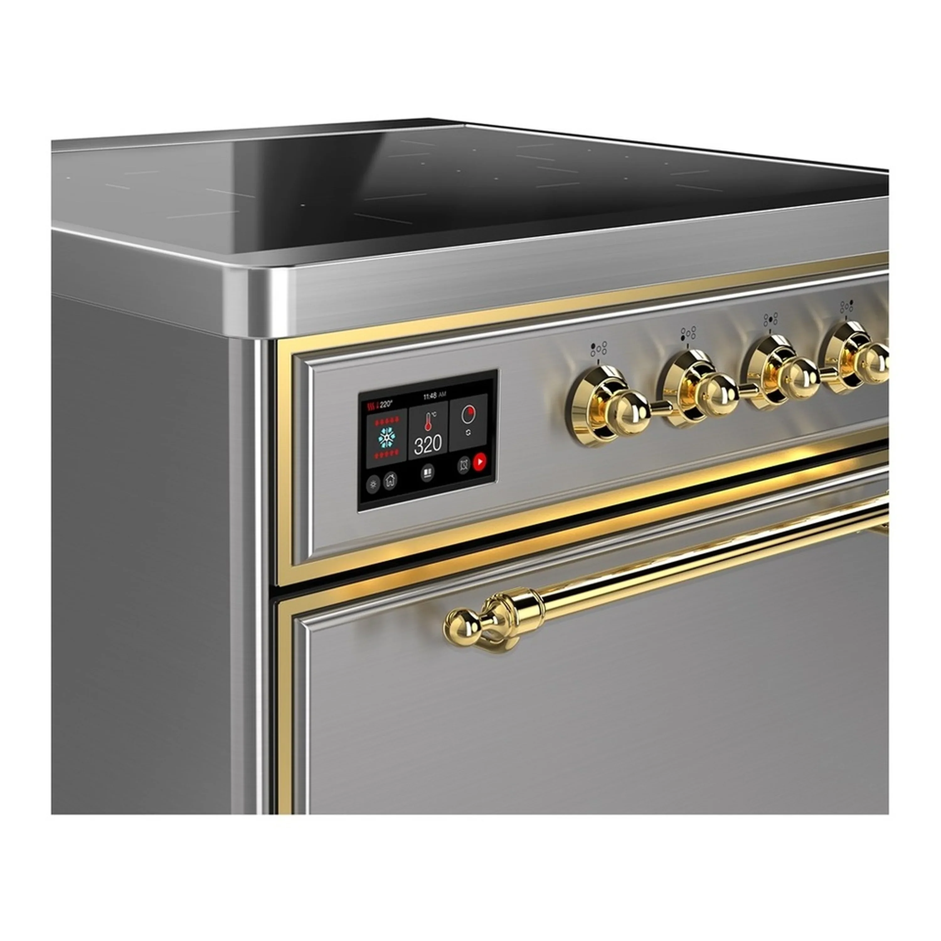 ILVE Majestic III 30-Inch Induction Range with 4 Induction Elements and Solid Door Electric Oven in Stainless Steel with Brass Trim (UMIB30QNR3SSG) - Image 4