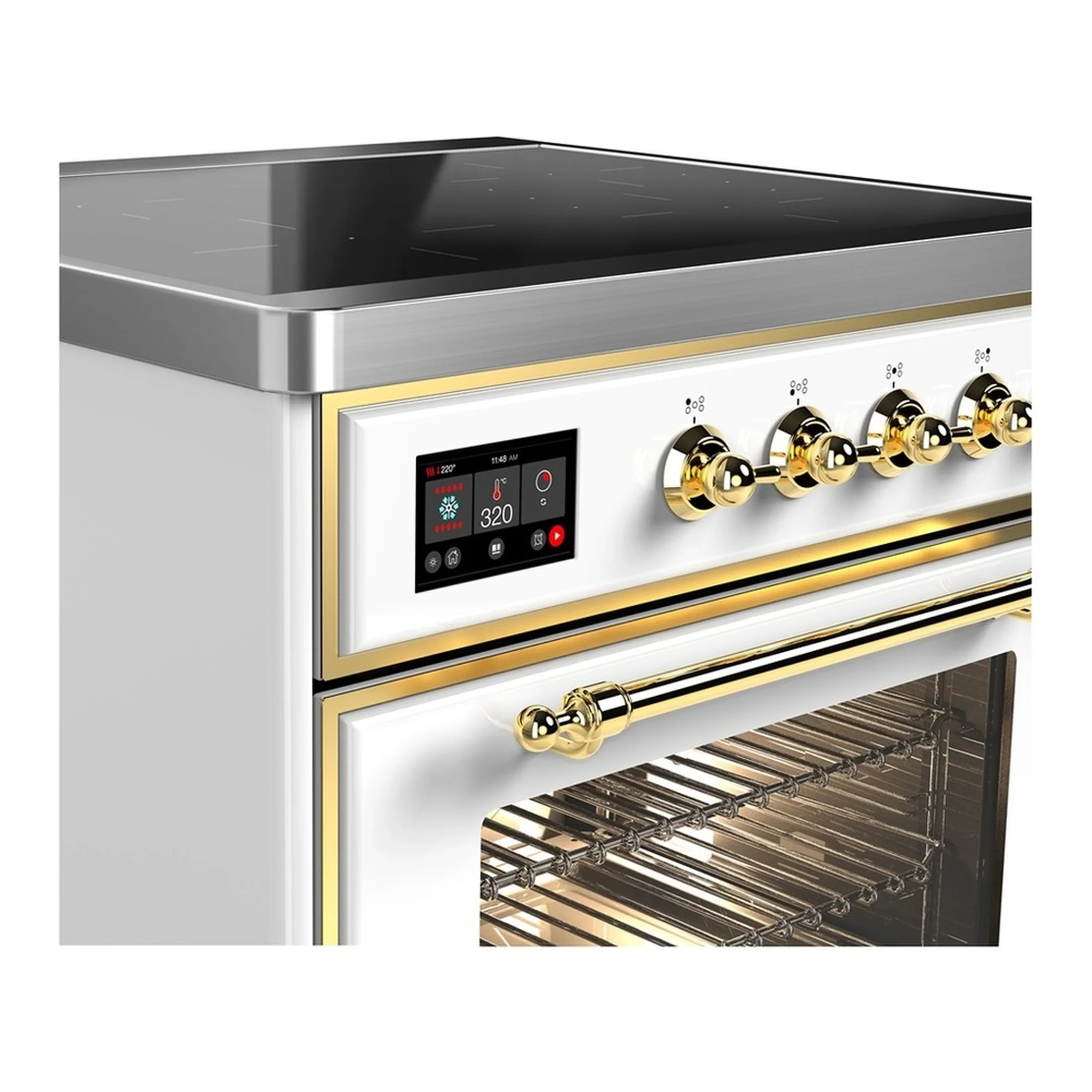 ILVE Majestic III 30-Inch Induction Range with 4 Induction Elements and Triple Glass Door Electric Oven in White with Brass Trim (UMIB30NR3WHG) - Image 4