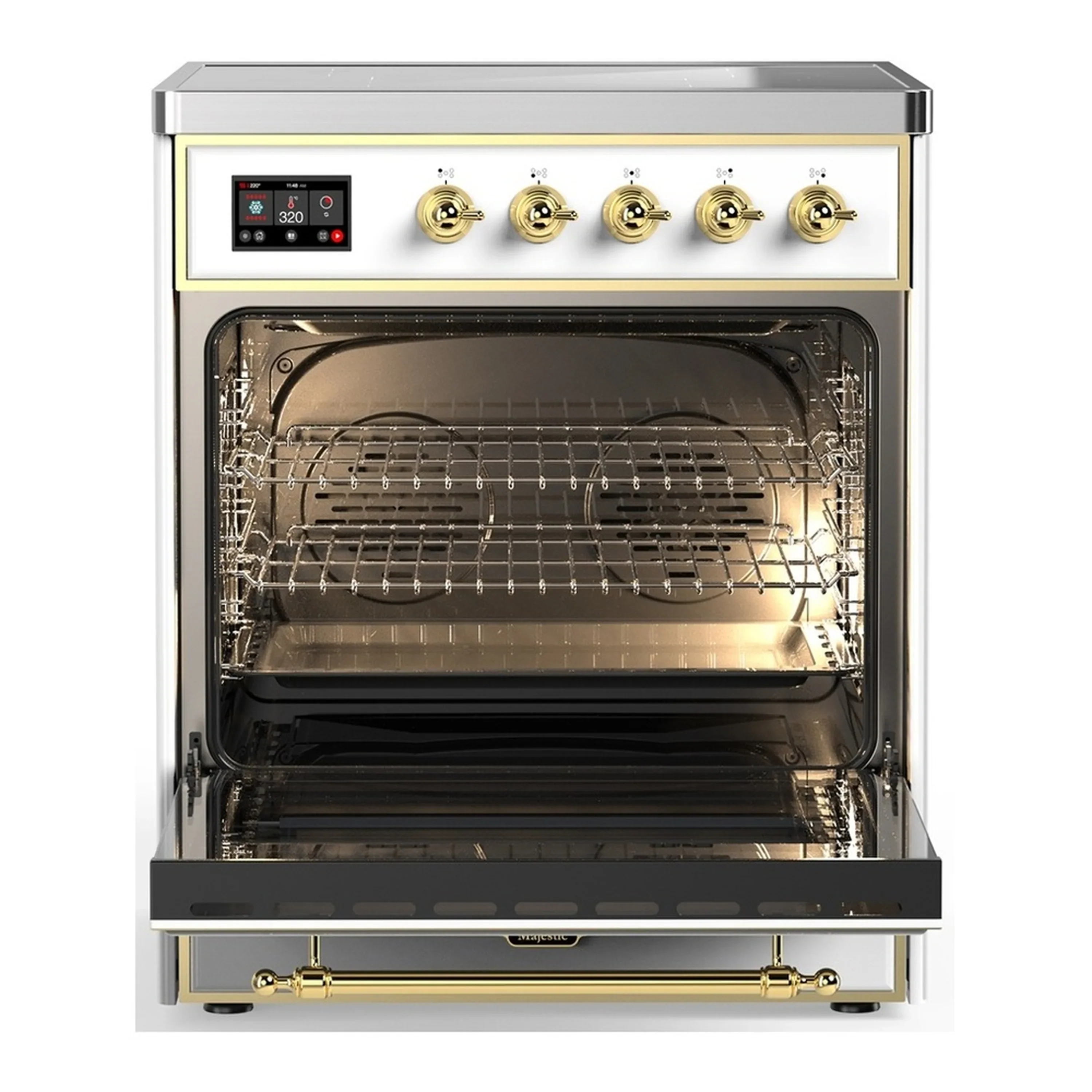 ILVE Majestic III 30-Inch Induction Range with 4 Induction Elements and Solid Door Electric Oven in White with Brass Trim (UMIB30QNR3WHG) - Image 3