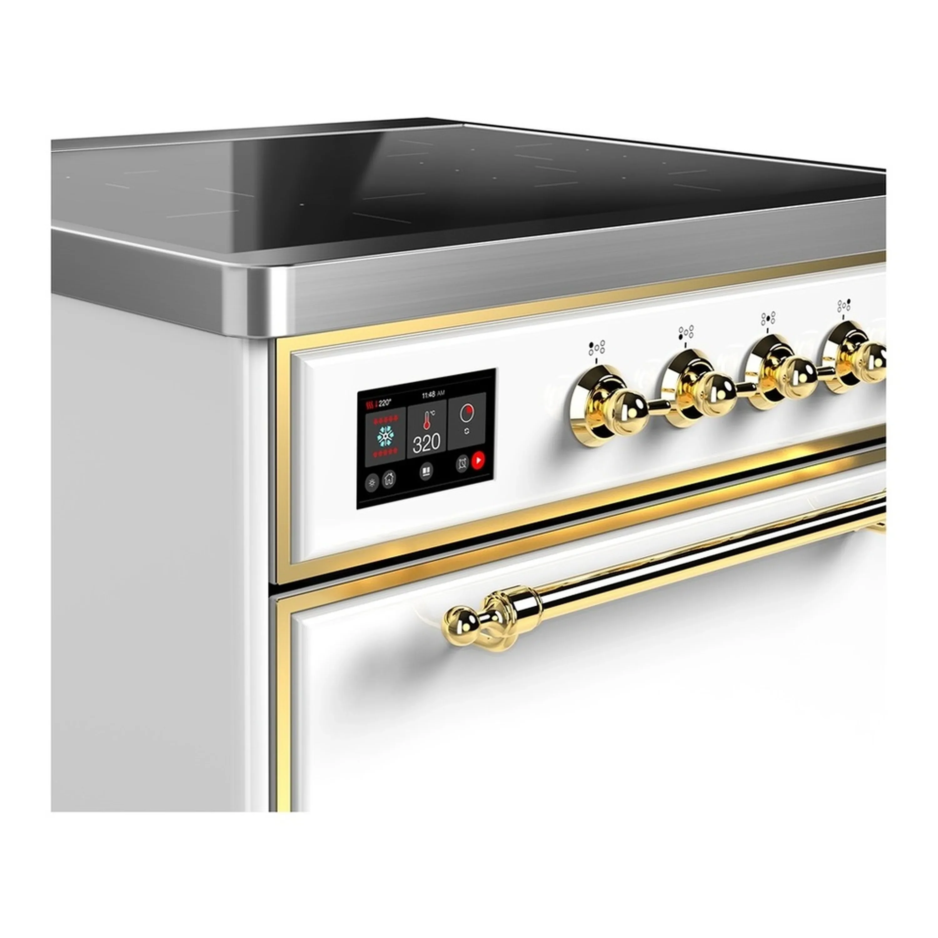 ILVE Majestic III 30-Inch Induction Range with 4 Induction Elements and Solid Door Electric Oven in White with Brass Trim (UMIB30QNR3WHG) - Image 4