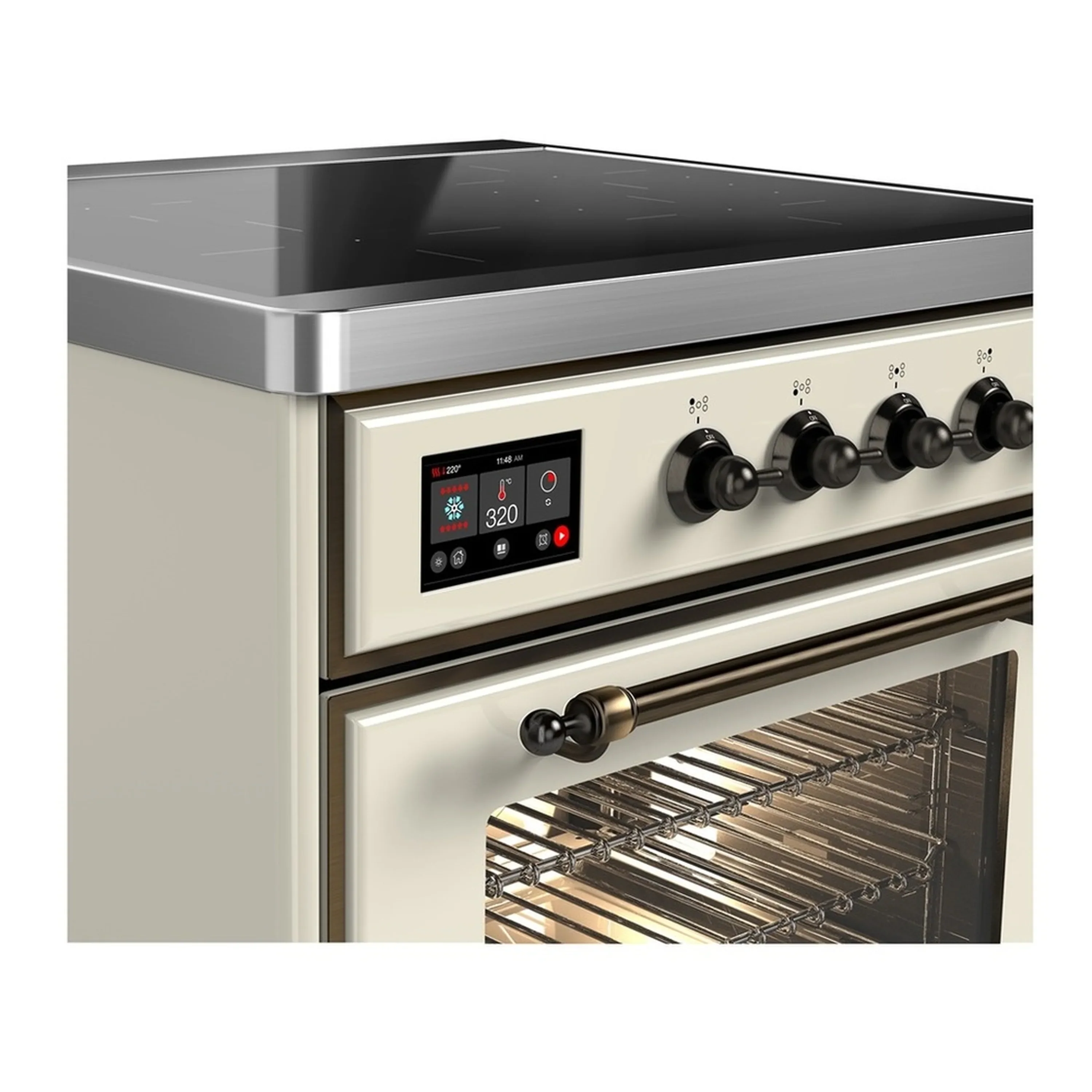 ILVE Majestic III 30-Inch Induction Range with 4 Induction Elements and Triple Glass Door Electric Oven in Antique White with Burnished Trim (UMIB30NR3AWB) - Image 4