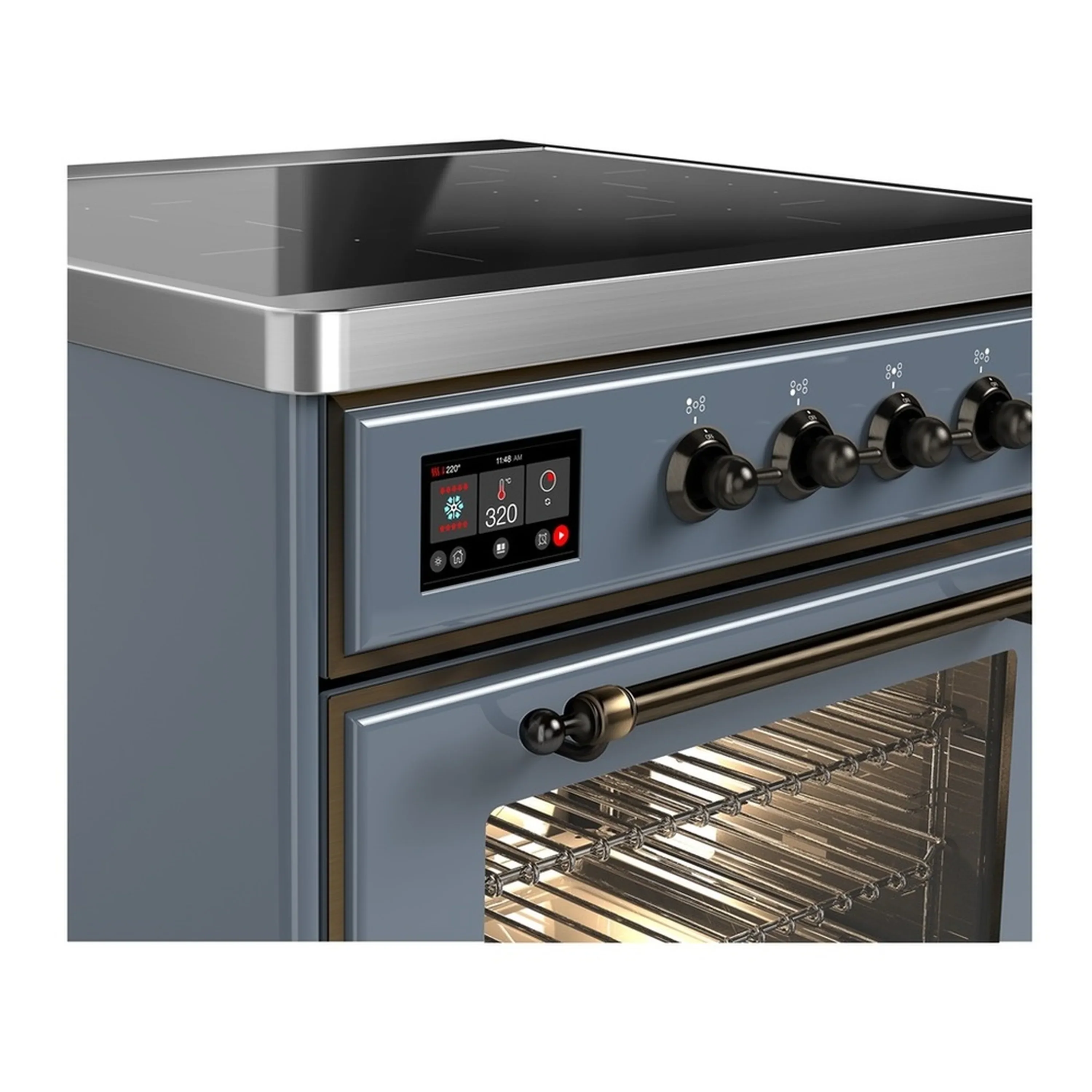 ILVE Majestic III 30-Inch Induction Range with 4 Induction Elements and Triple Glass Door Electric Oven in Blue Grey with Burnished Trim (UMIB30NR3BGB) - Image 4