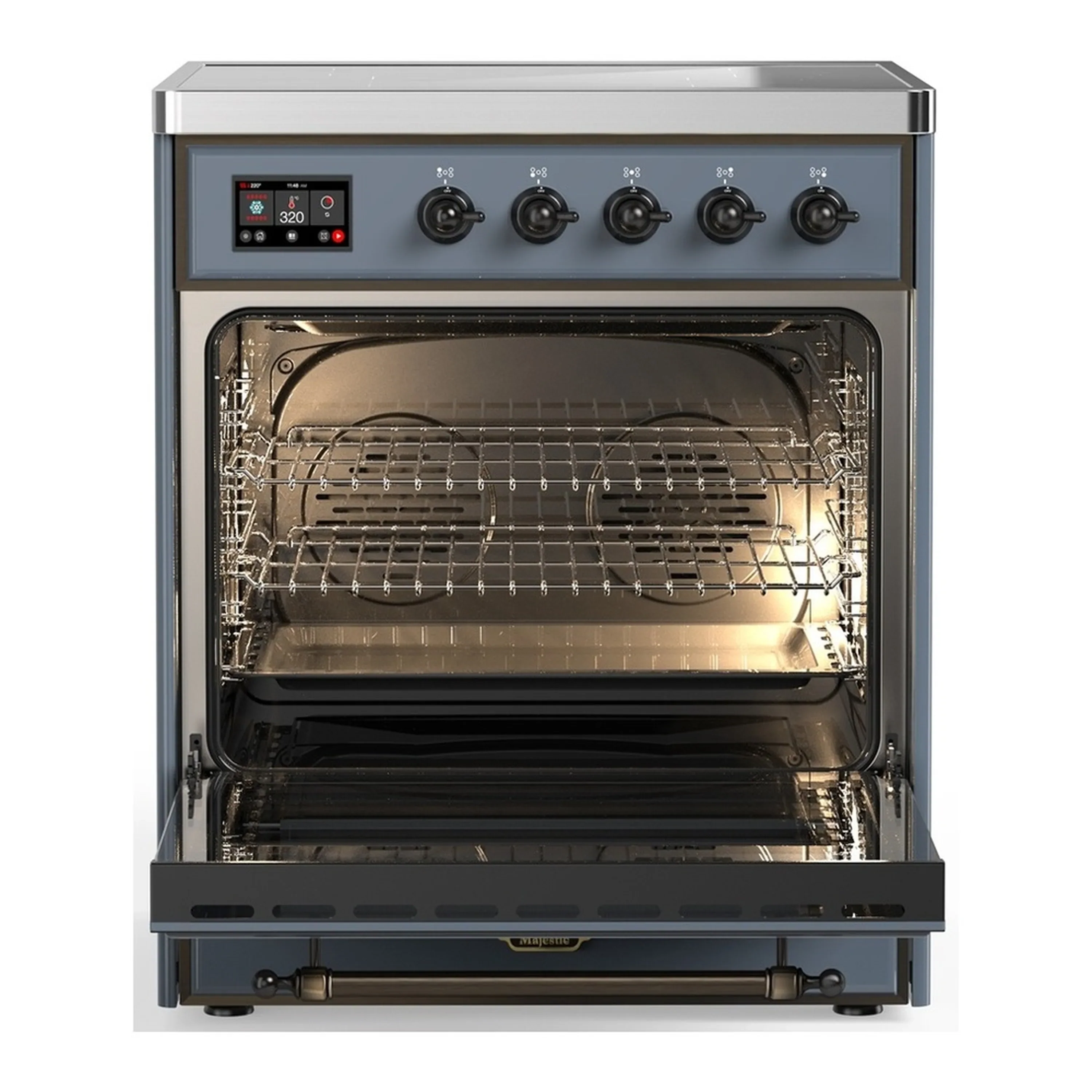 ILVE Majestic III 30-Inch Induction Range with 4 Induction Elements and Solid Door Electric Oven in Blue Grey with Burnished Trim (UMIB30QNR3BGB) - Image 3