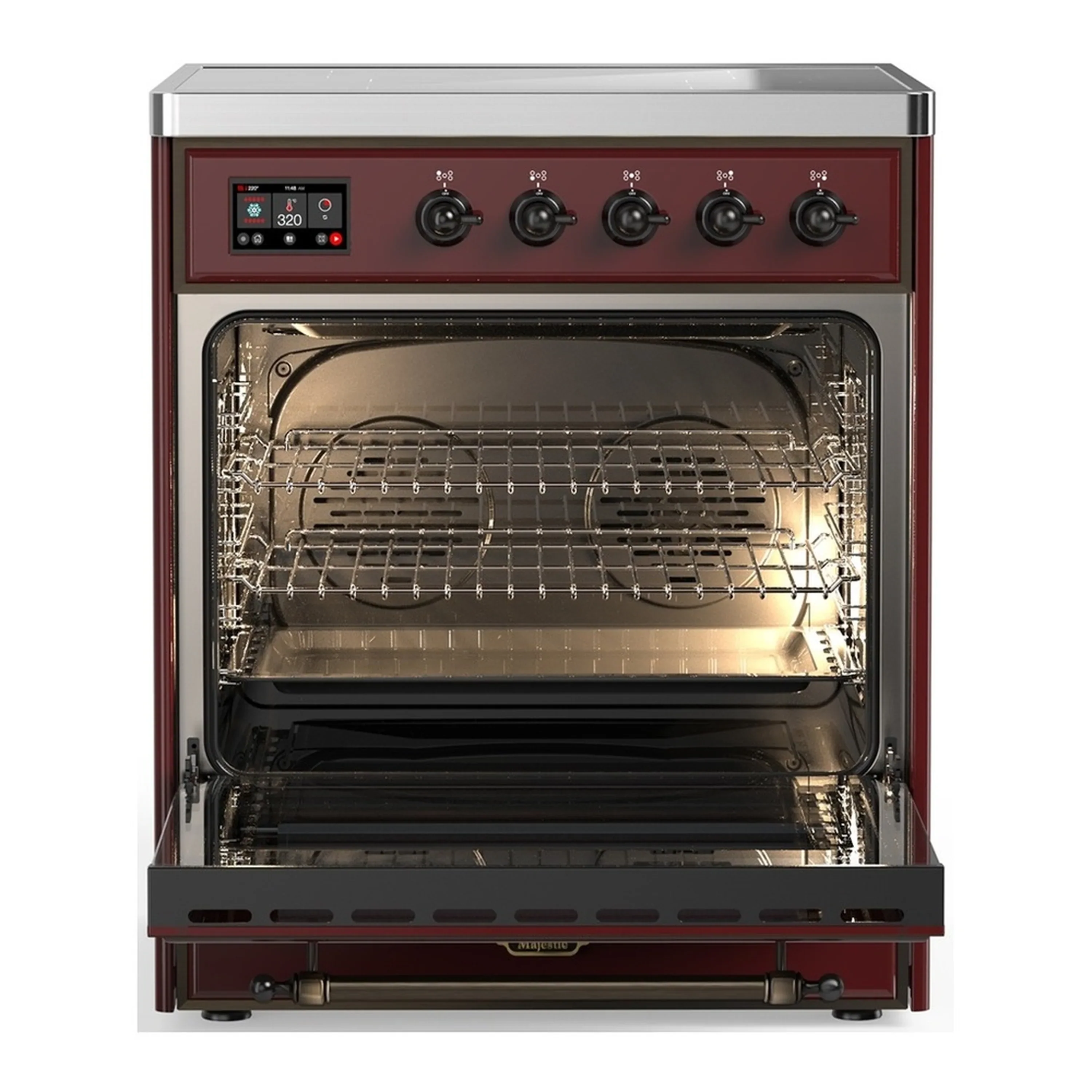 ILVE Majestic III 30-Inch Induction Range with 4 Induction Elements and Triple Glass Door Electric Oven in Burgundy with Burnished Trim (UMIB30NR3BUB) - Image 3