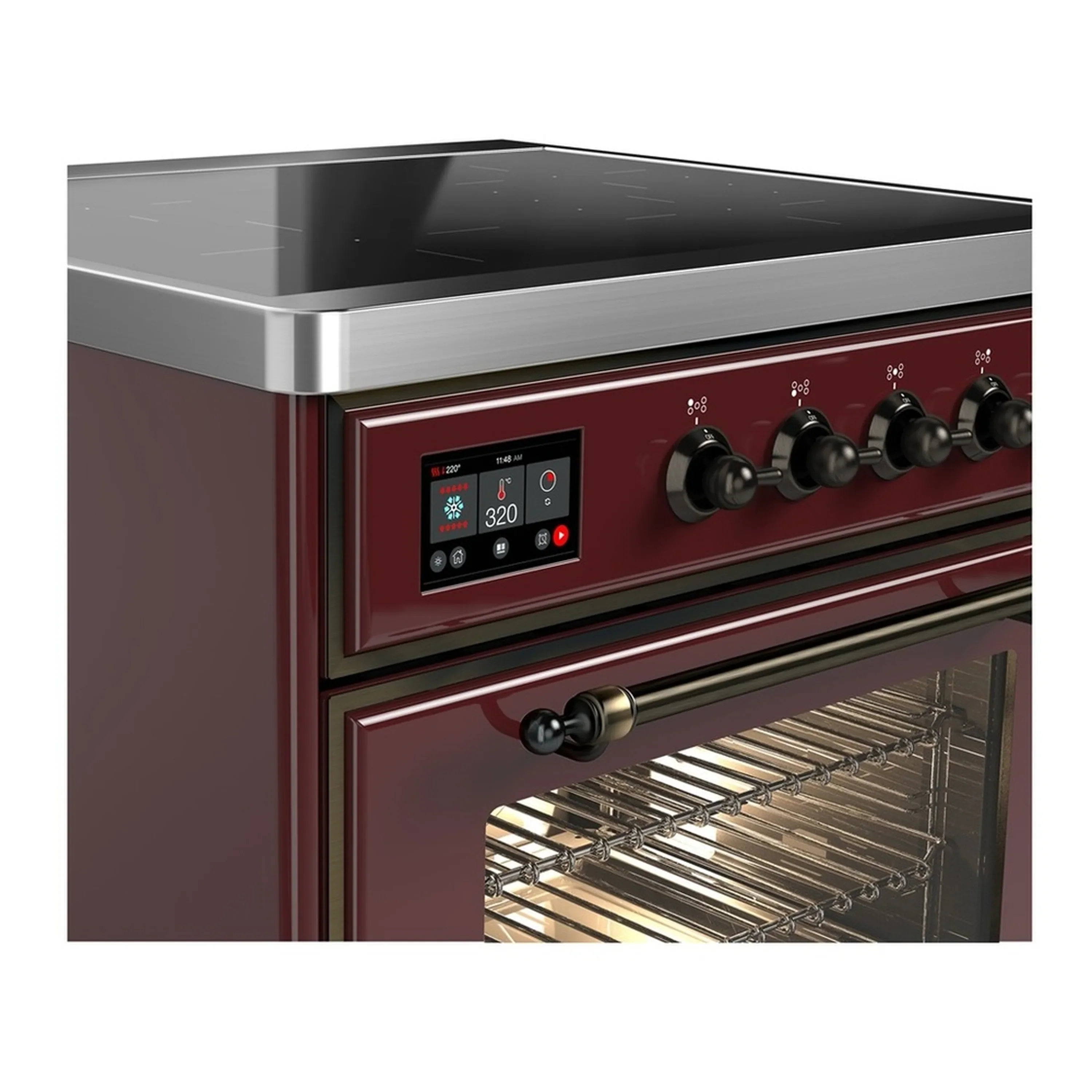 ILVE Majestic III 30-Inch Induction Range with 4 Induction Elements and Triple Glass Door Electric Oven in Burgundy with Burnished Trim (UMIB30NR3BUB) - Image 4