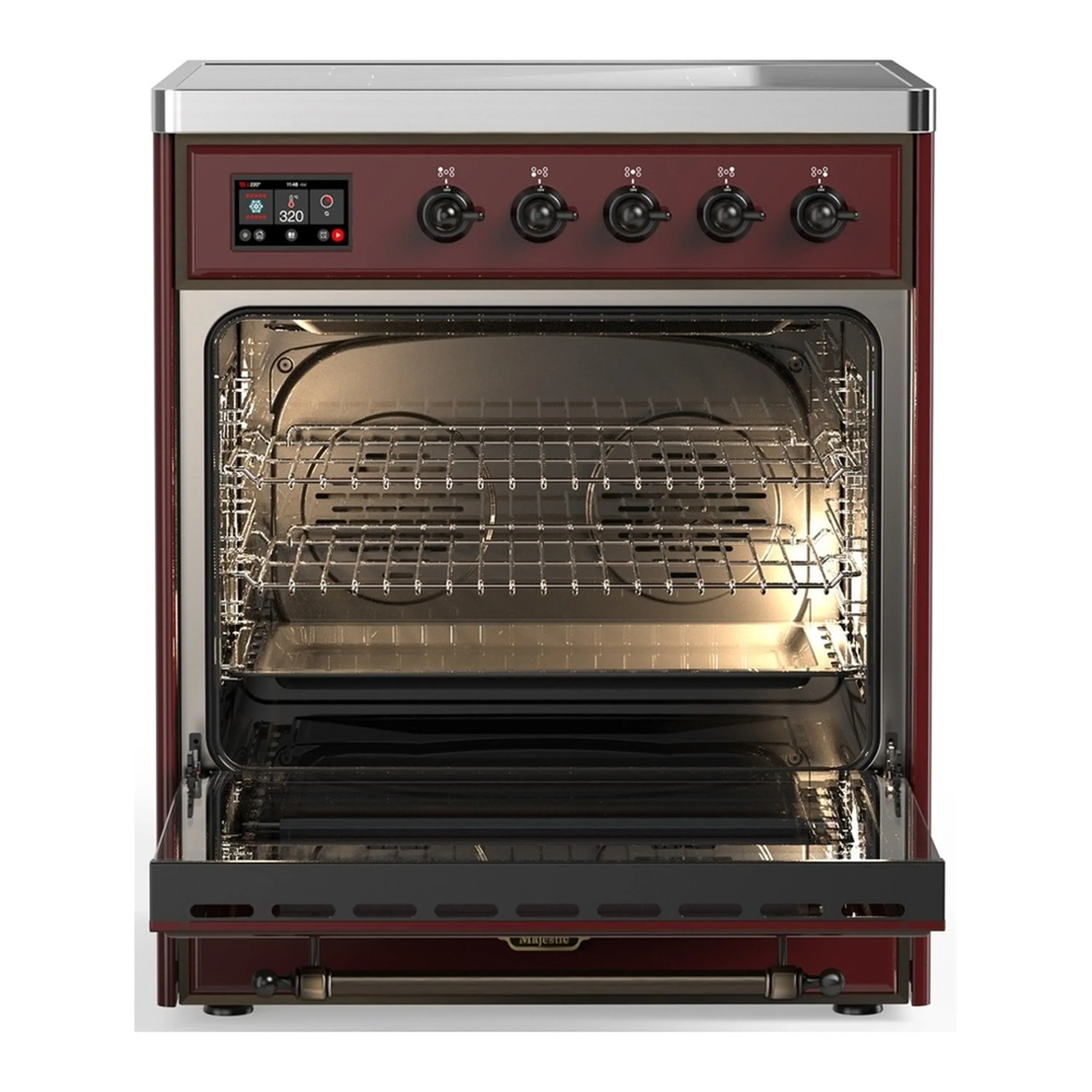 ILVE Majestic III 30-Inch Induction Range with 4 Induction Elements and Solid Door Electric Oven in Burgundy with Burnished Trim (UMIB30QNR3BUB) - Image 3