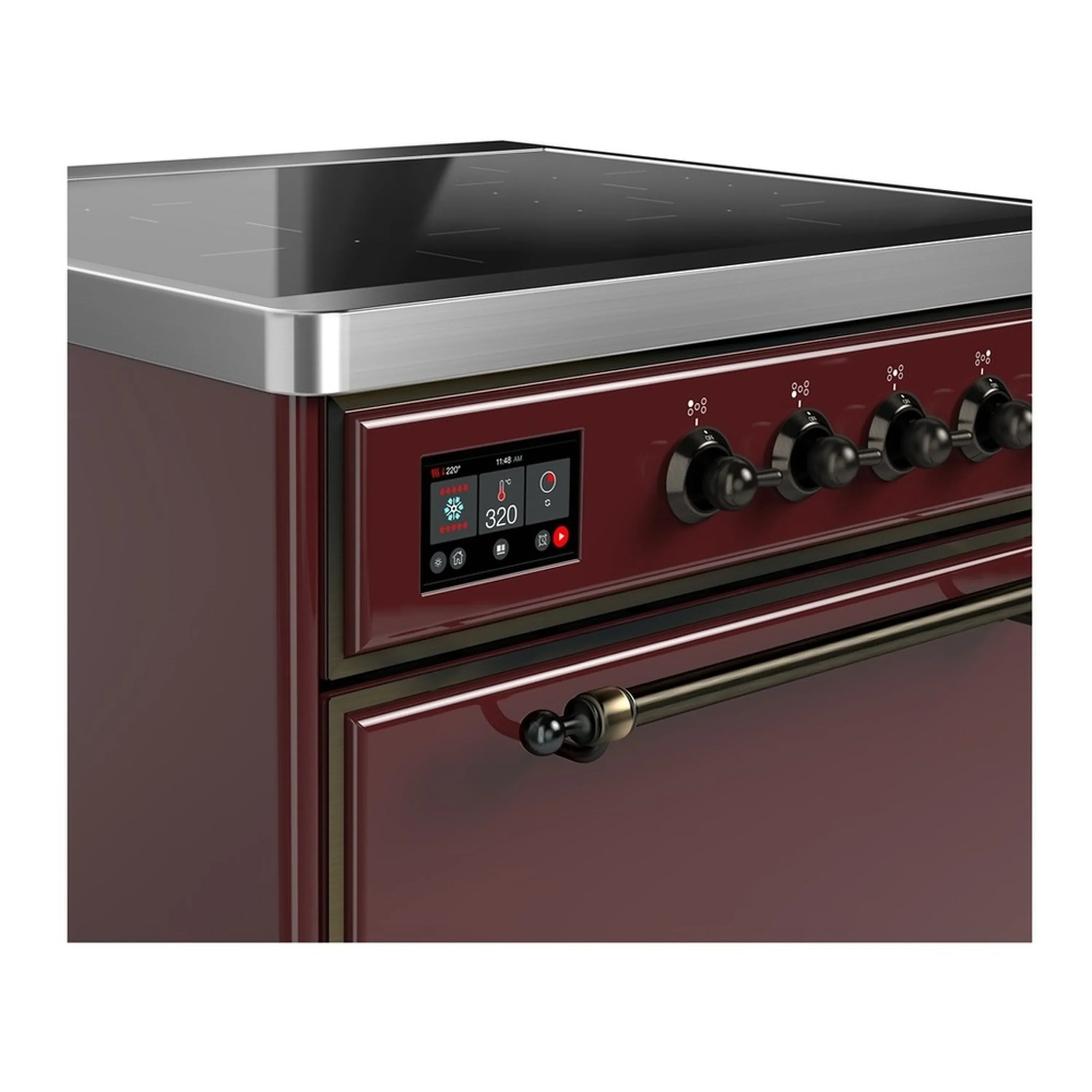 ILVE Majestic III 30-Inch Induction Range with 4 Induction Elements and Solid Door Electric Oven in Burgundy with Burnished Trim (UMIB30QNR3BUB) - Image 4