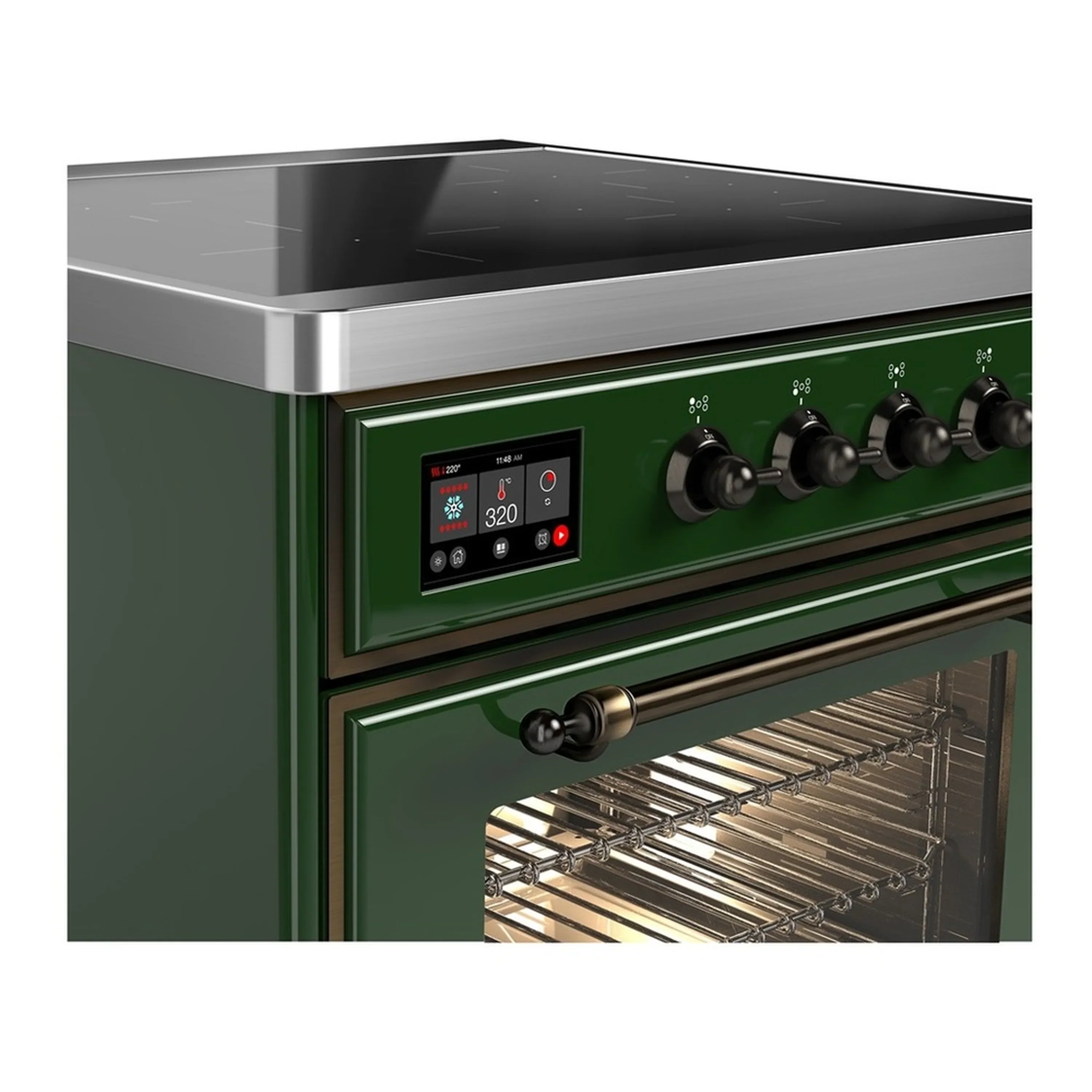 ILVE Majestic III 30-Inch Induction Range with 4 Induction Elements and Triple Glass Door Electric Oven in Emerald Green with Burnished Trim (UMIB30NR3EGB) - Image 4