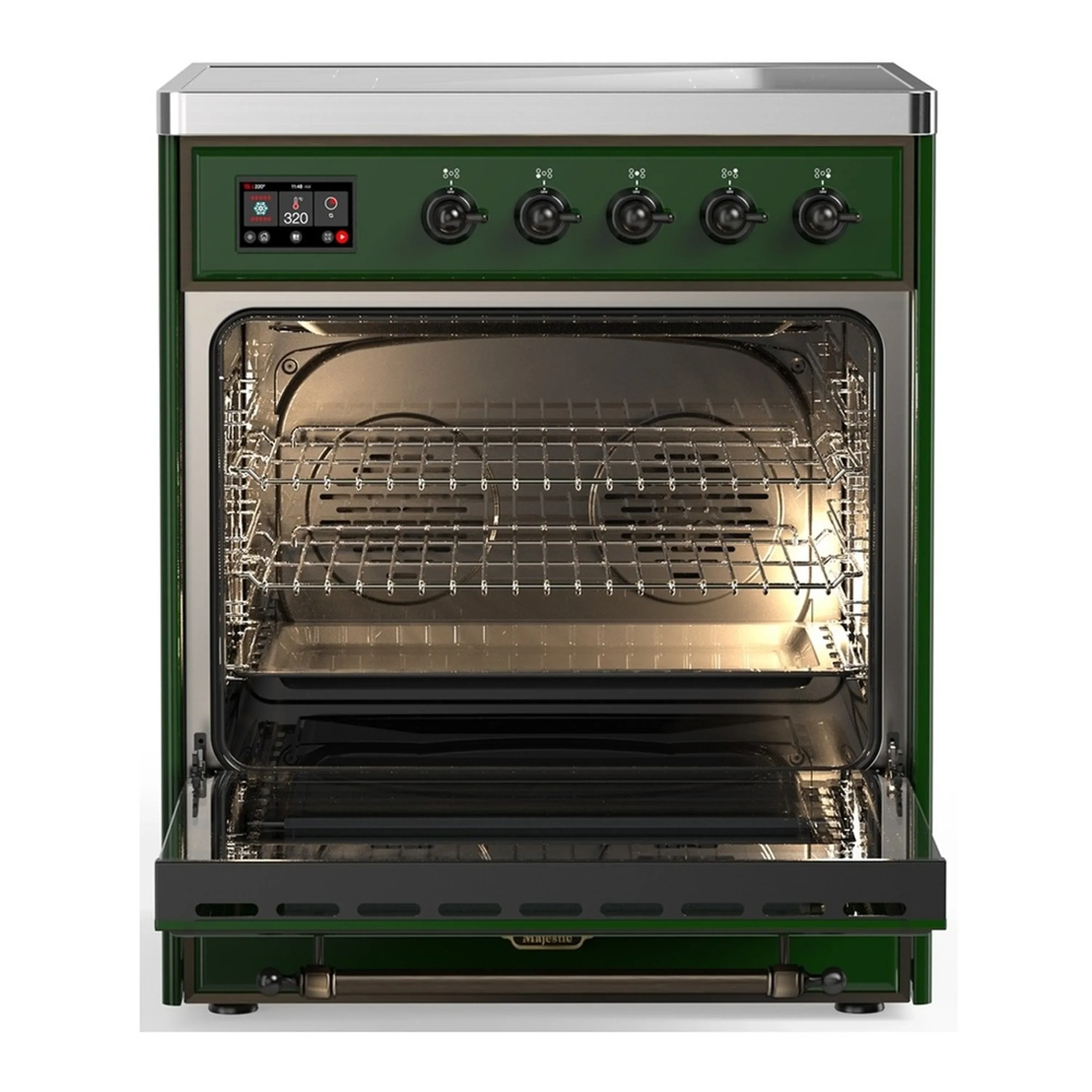 ILVE Majestic III 30-Inch Induction Range with 4 Induction Elements and Solid Door Electric Oven in Emerald Green with Burnished Trim (UMIB30QNR3EGB) - Image 3