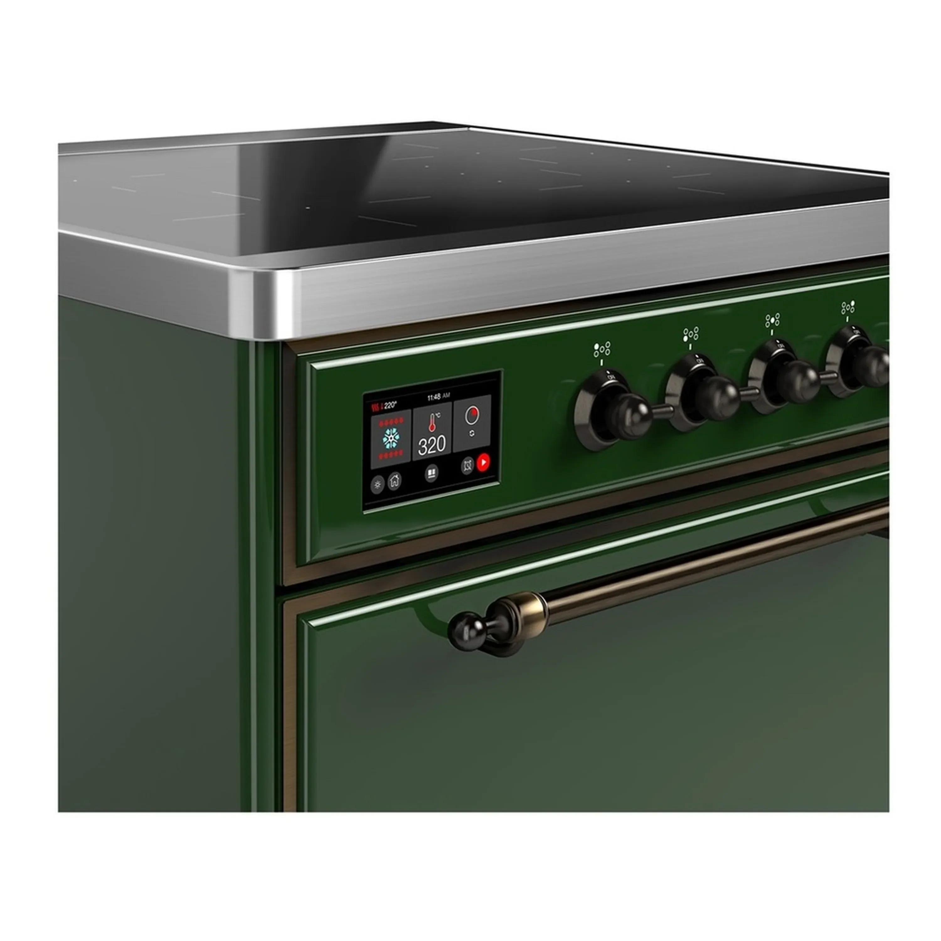 ILVE Majestic III 30-Inch Induction Range with 4 Induction Elements and Solid Door Electric Oven in Emerald Green with Burnished Trim (UMIB30QNR3EGB) - Image 4